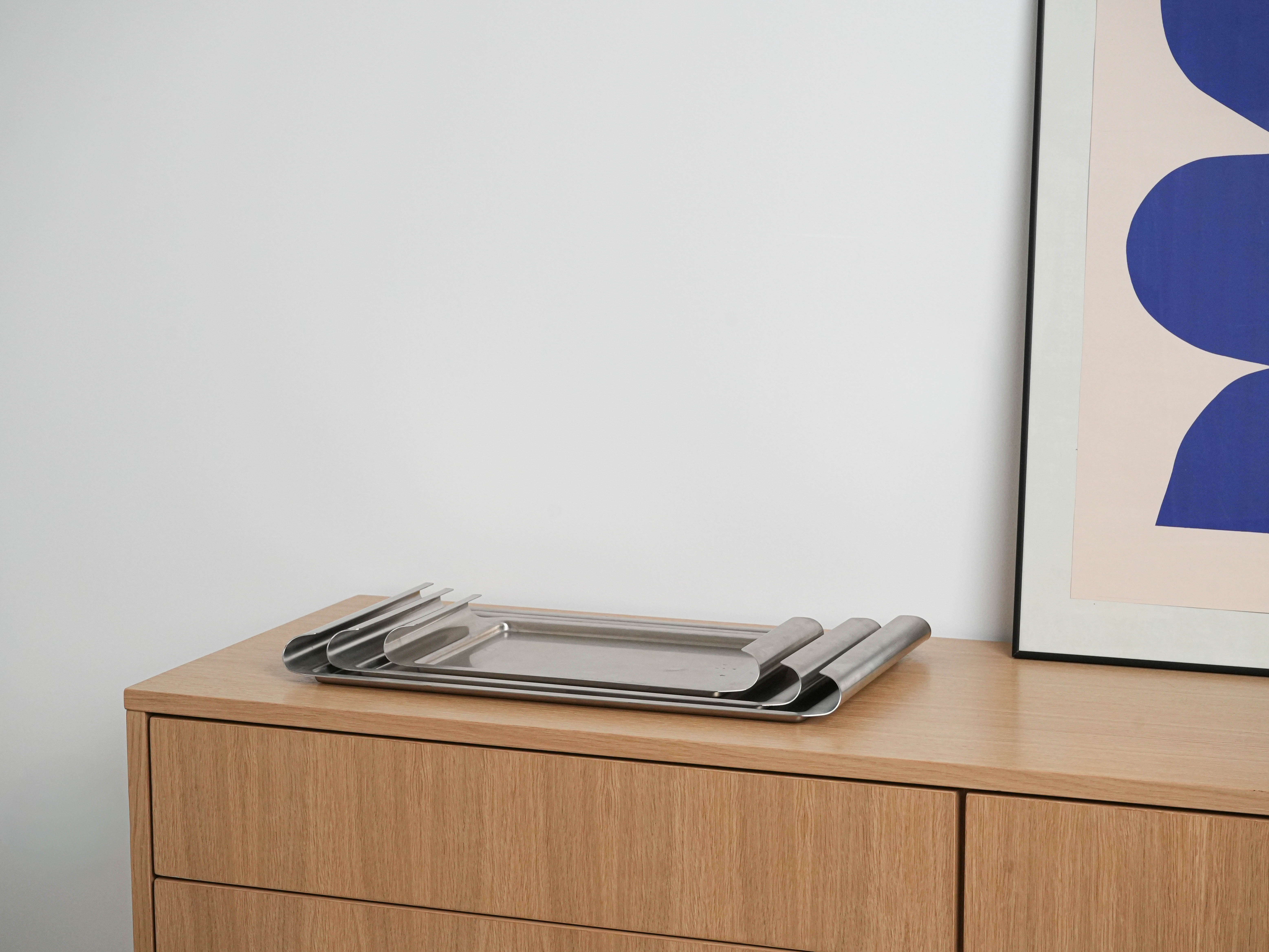 Set of 2 Stainless Steel Trays 1970s