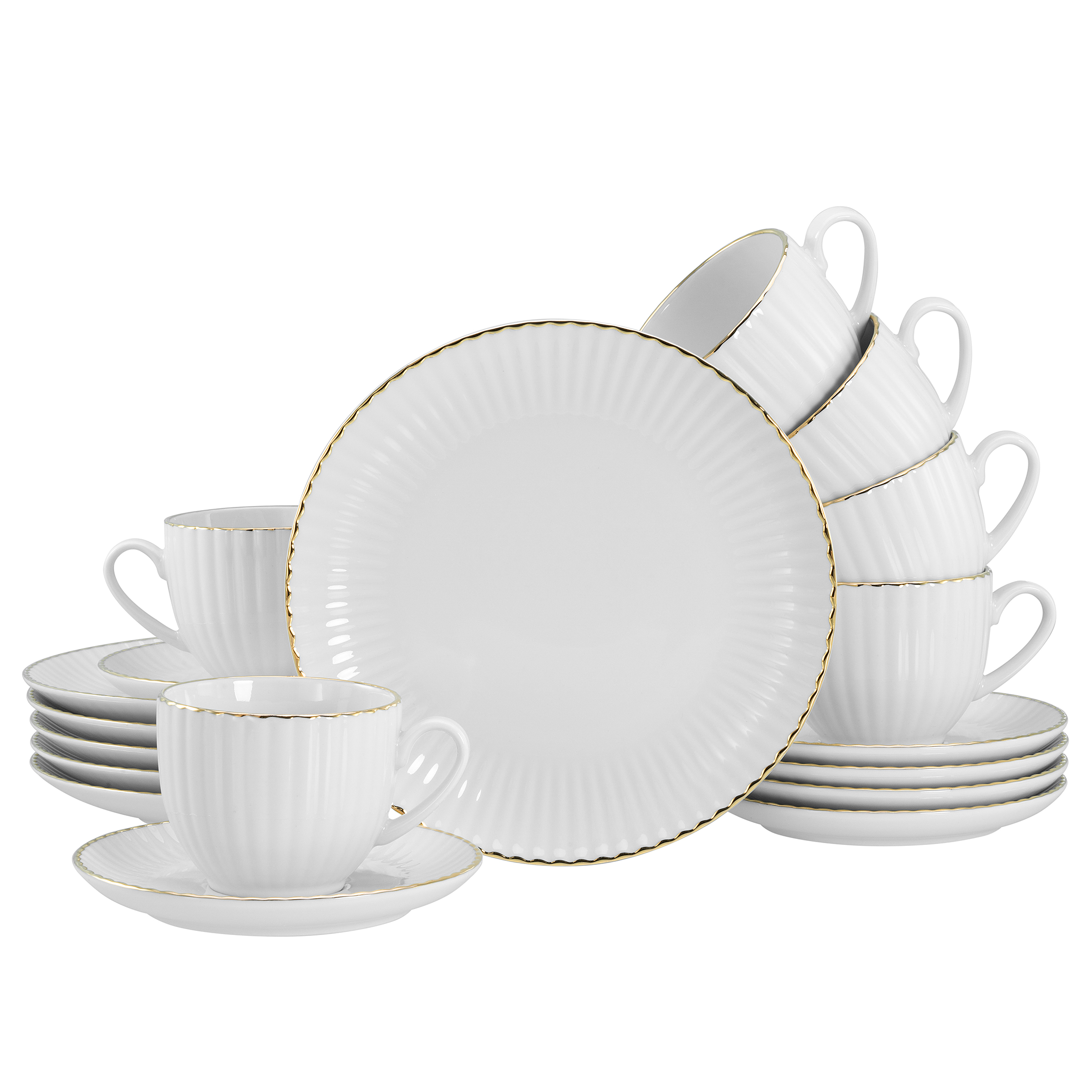 Allegra Kaffeeservice Goldband Porzellan Weiß