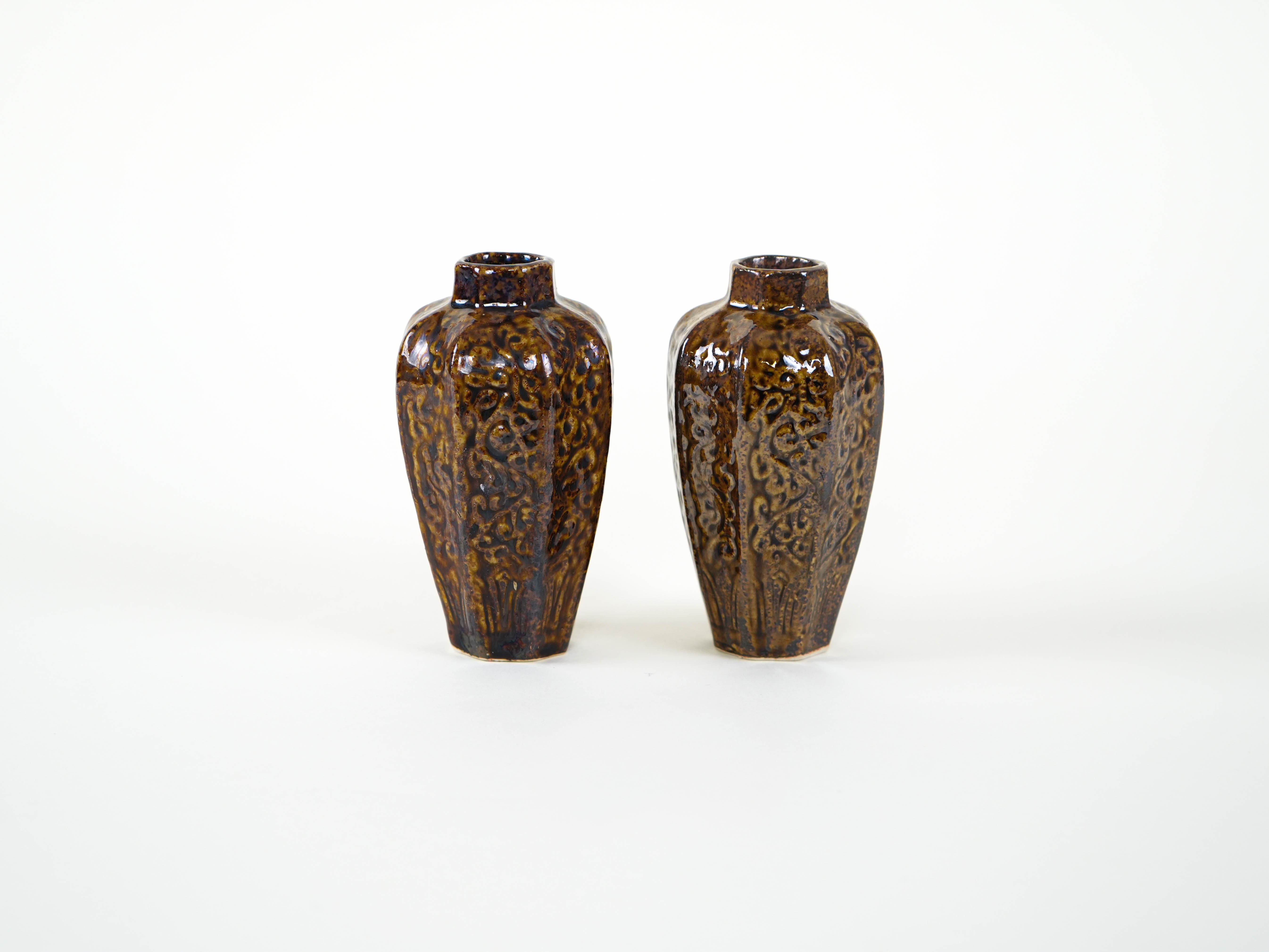 Ceramic Vases Brown Set of 2 1960s
