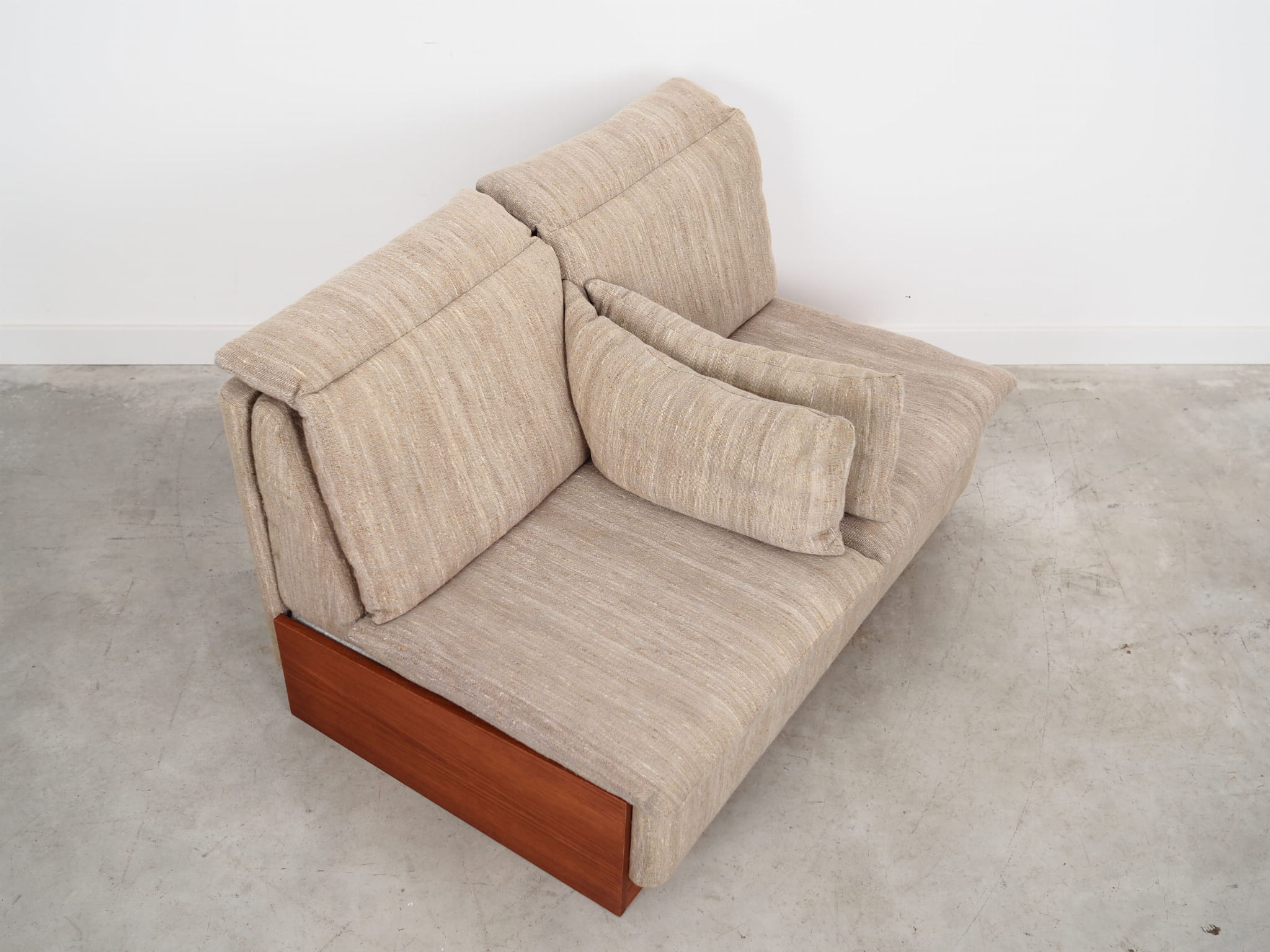 Vintage Sofa 2-seater Teak Wood Textile Gray 1970s