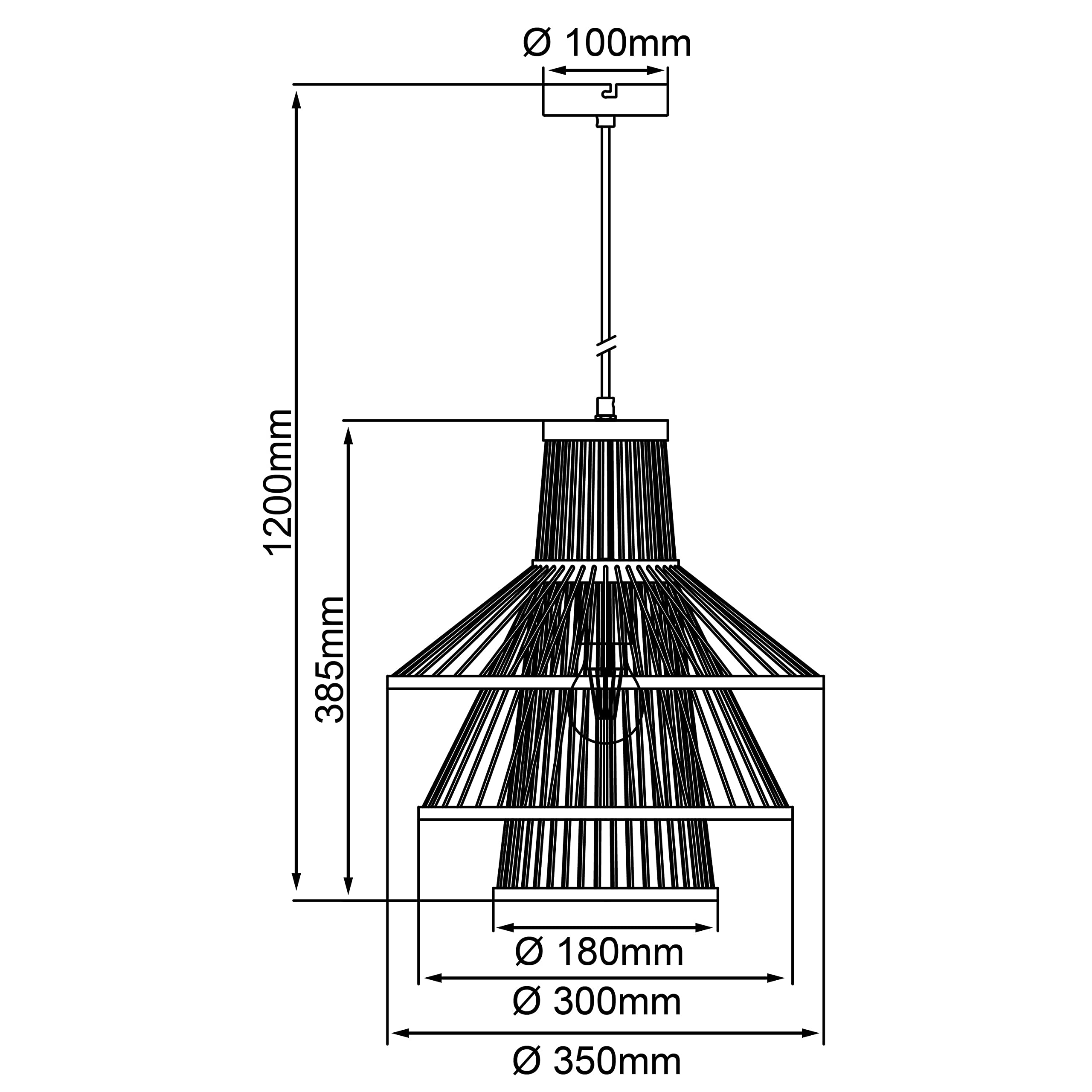 Hartland Pendelleuchte Metall Rattan Schwarz