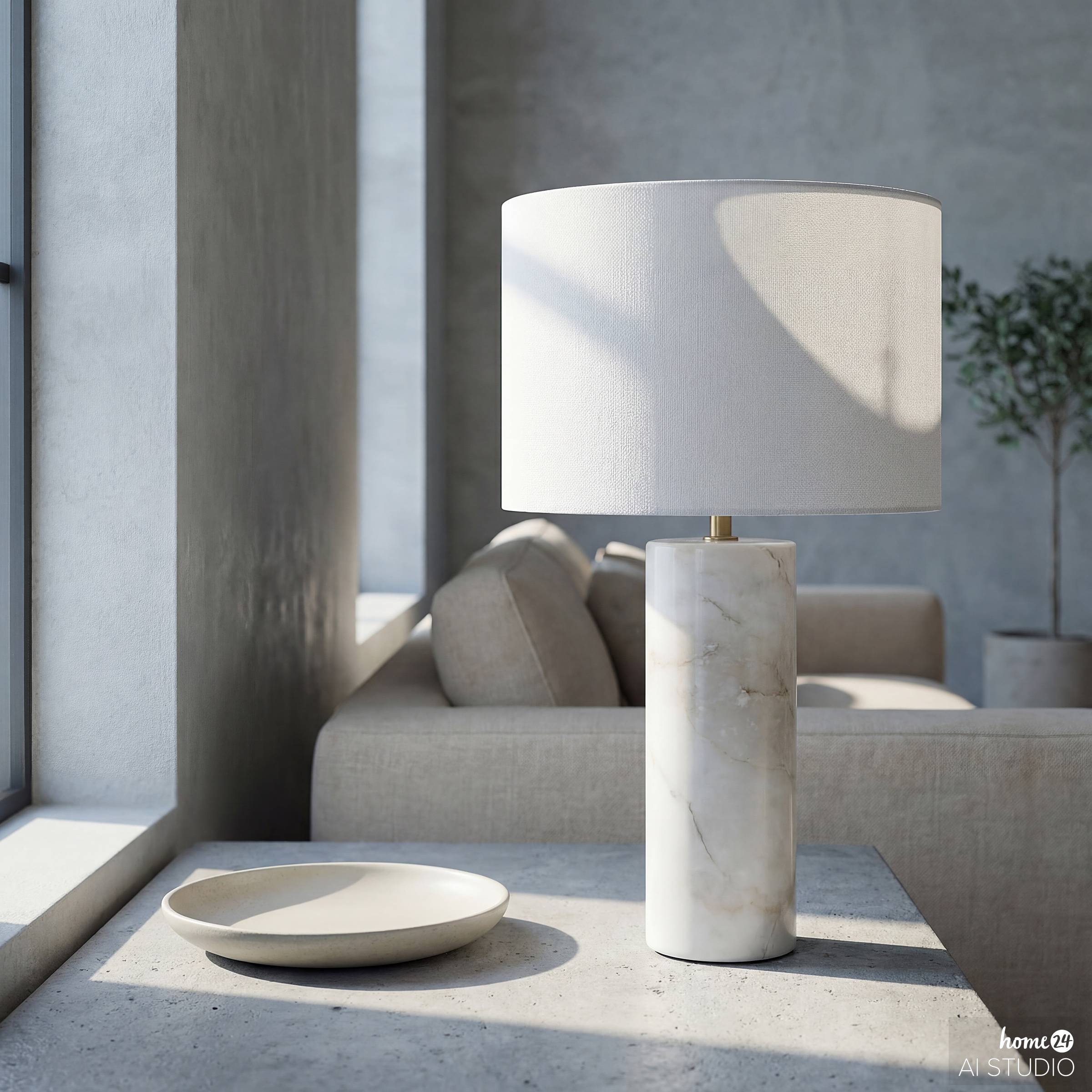 Juxo Tischleuchte mit Marmorfuß 1-flammig Leinen Marmor Weiß