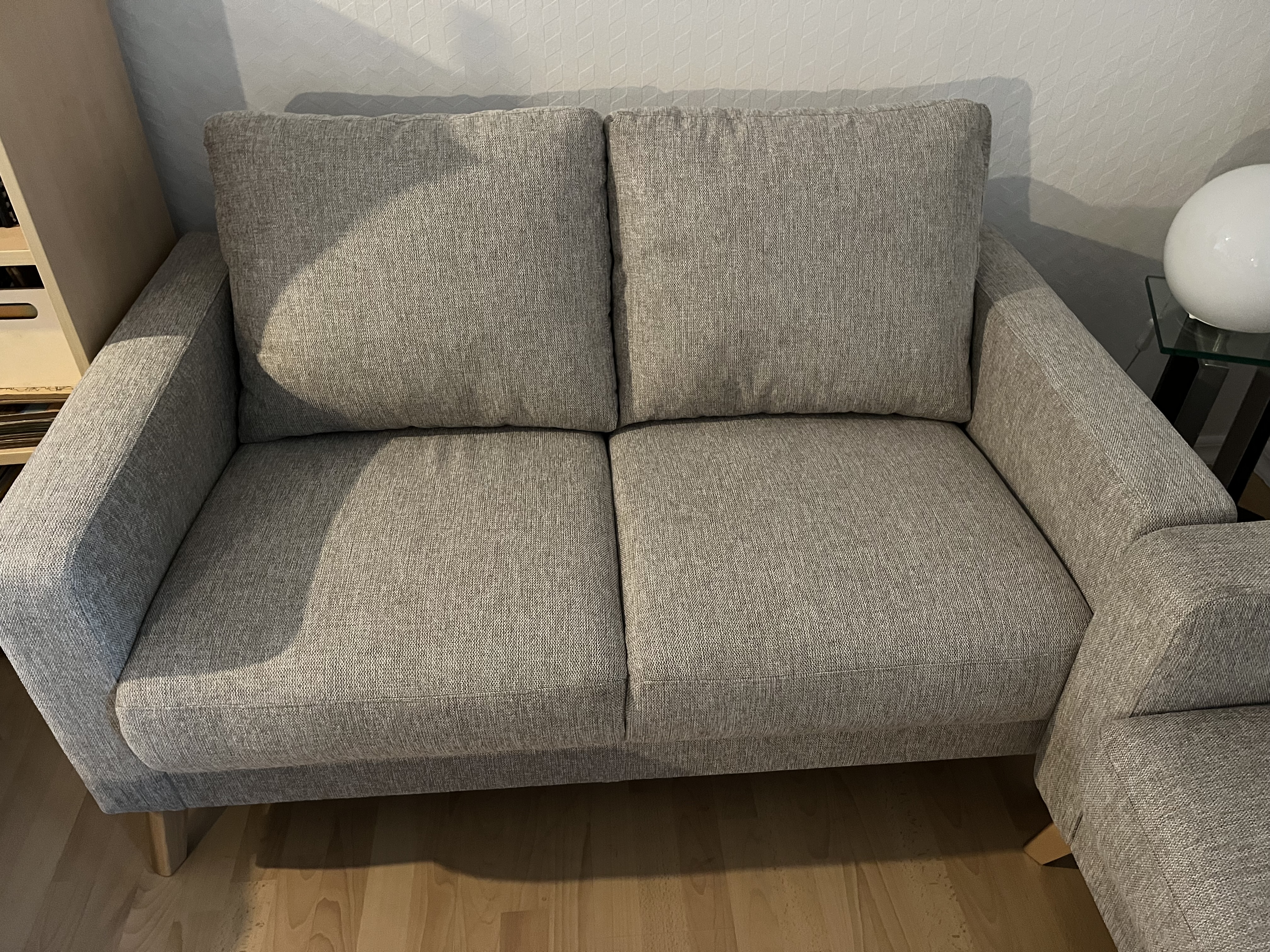 2x Sofa 2-Sitzer Leinen Holz Beige