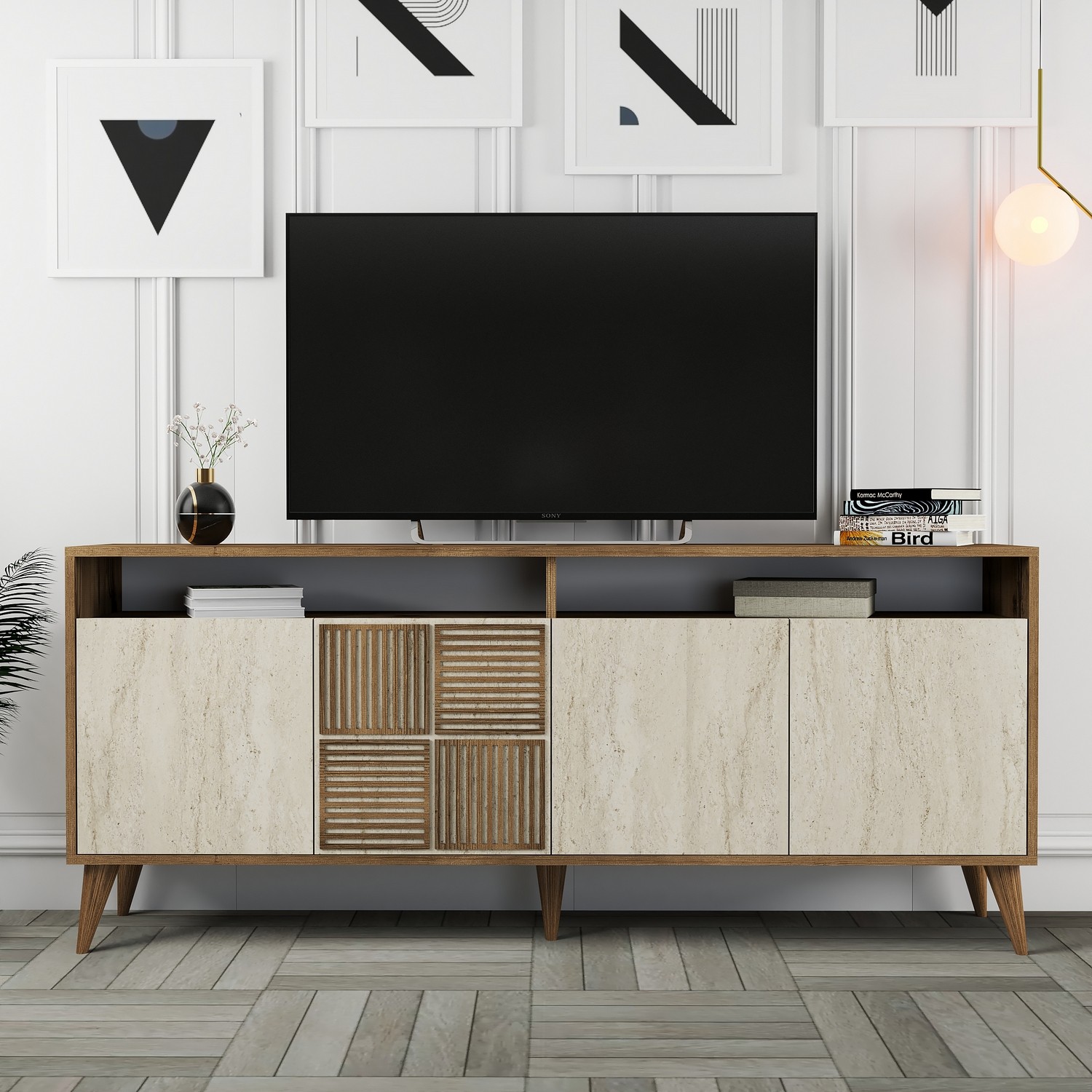 Milan Sideboard Walnussbraun Steinoptik 180cm