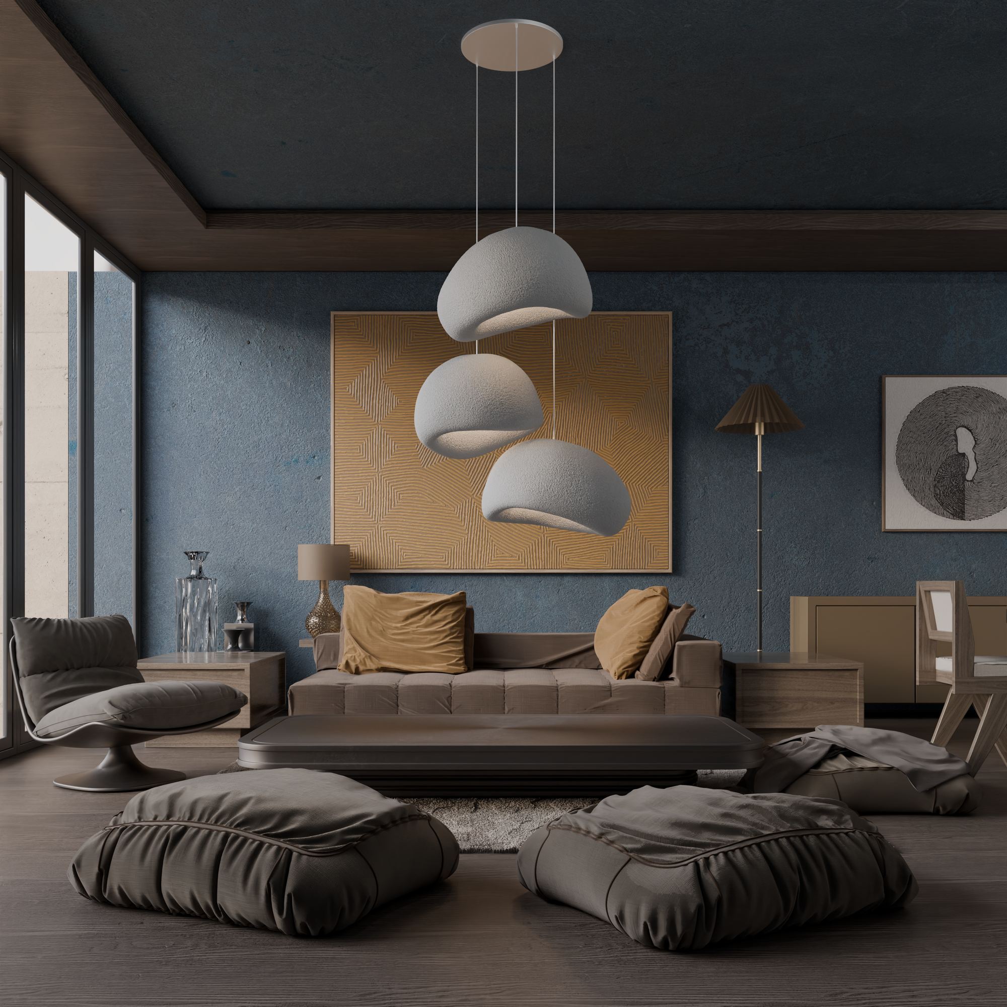 3-Flammig Wabi Sabi Nami Pendelleuchte Beton Grau