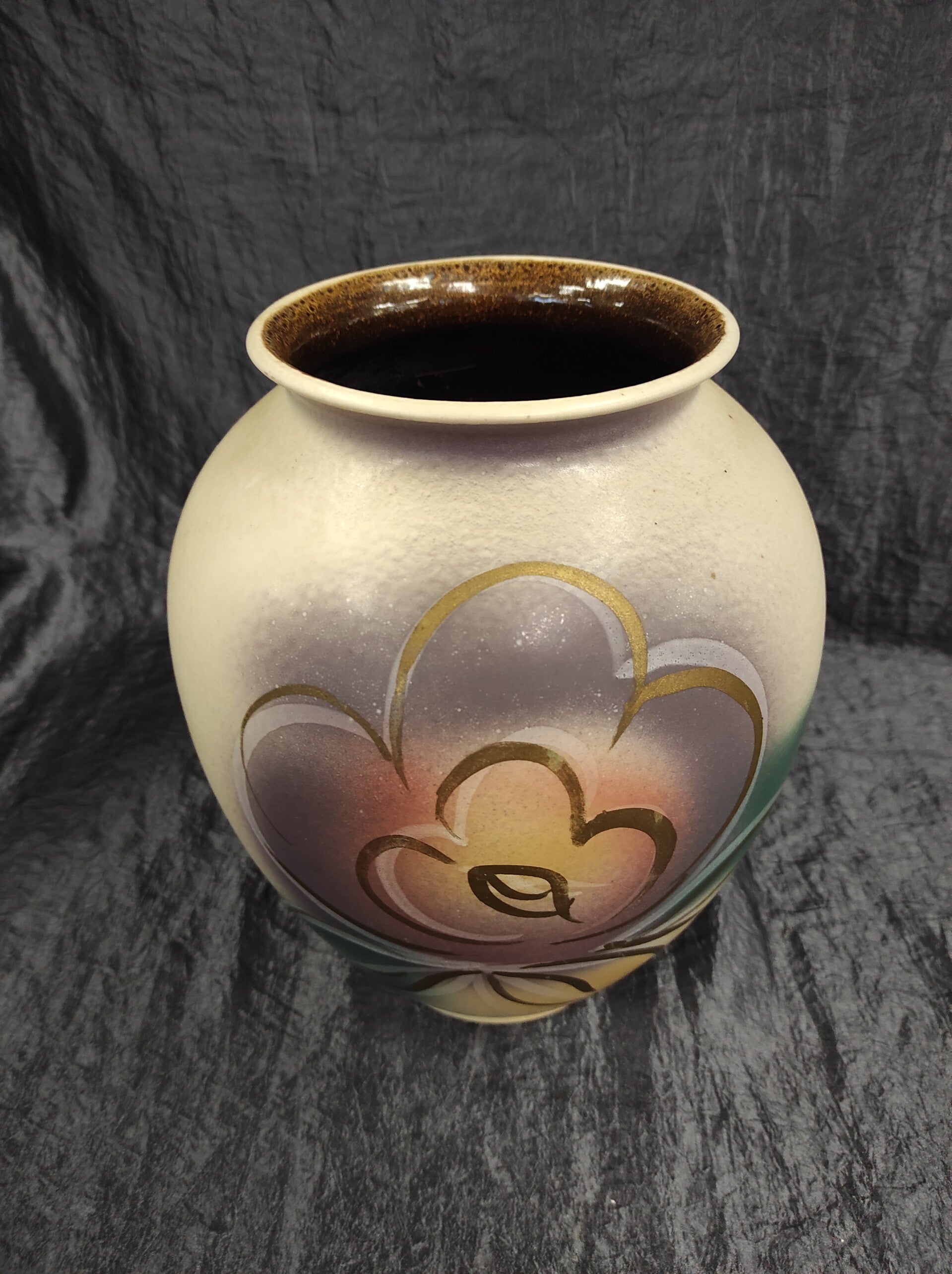 Vintage Keramik Vase Braun Weiß