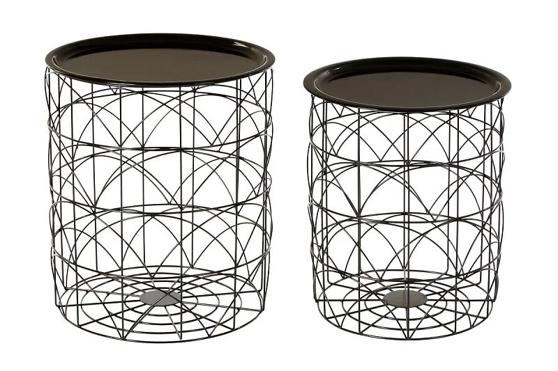 2x Hege Set aus 2 schwarzen Drahtkorbtischen
