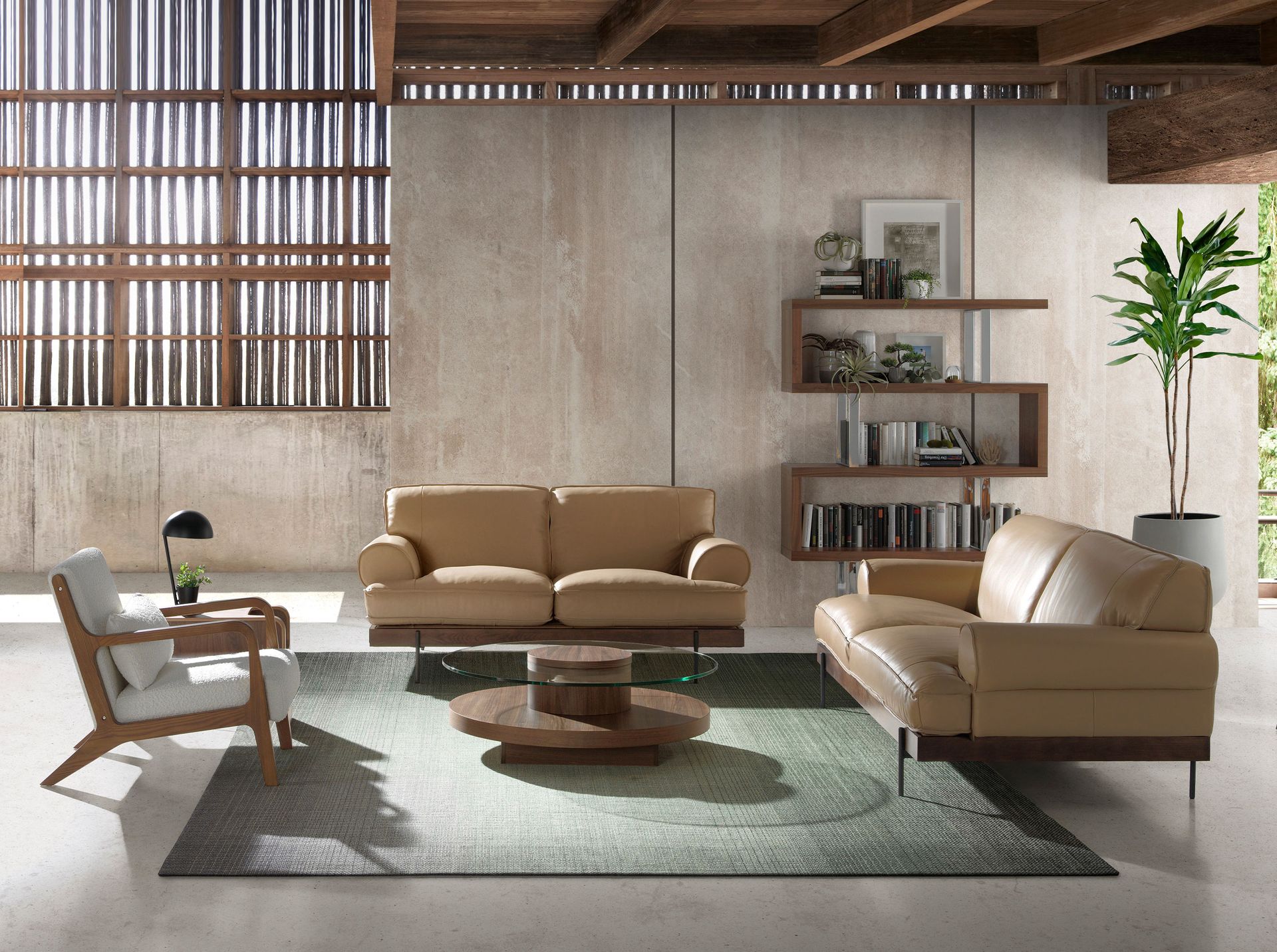 Runder Couchtisch Glas Nussbaum