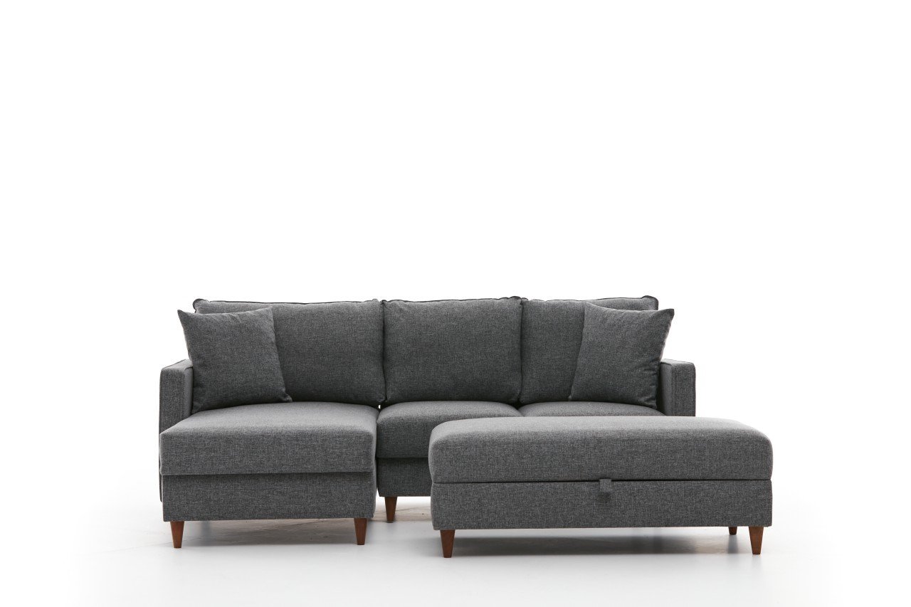 Eva Sofa Chaise Lounge Left with Pouf Grey