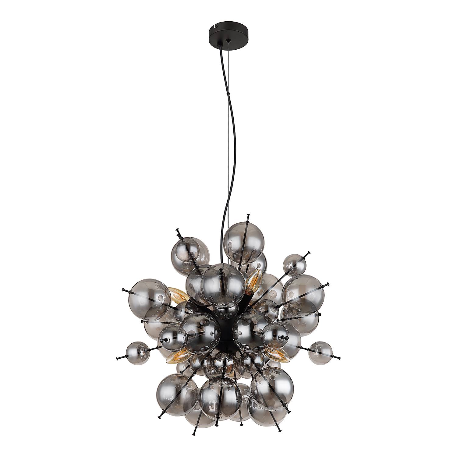 6-flame pendant lamp Udo colored glass iron black