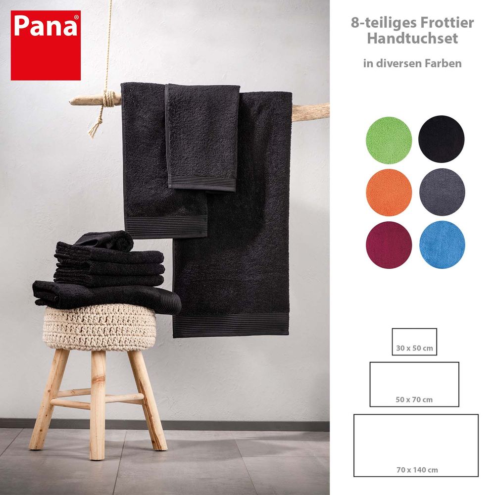 8-tlg. Frottier Handtuch-Set Schwarz Öko-Tex Standard 100