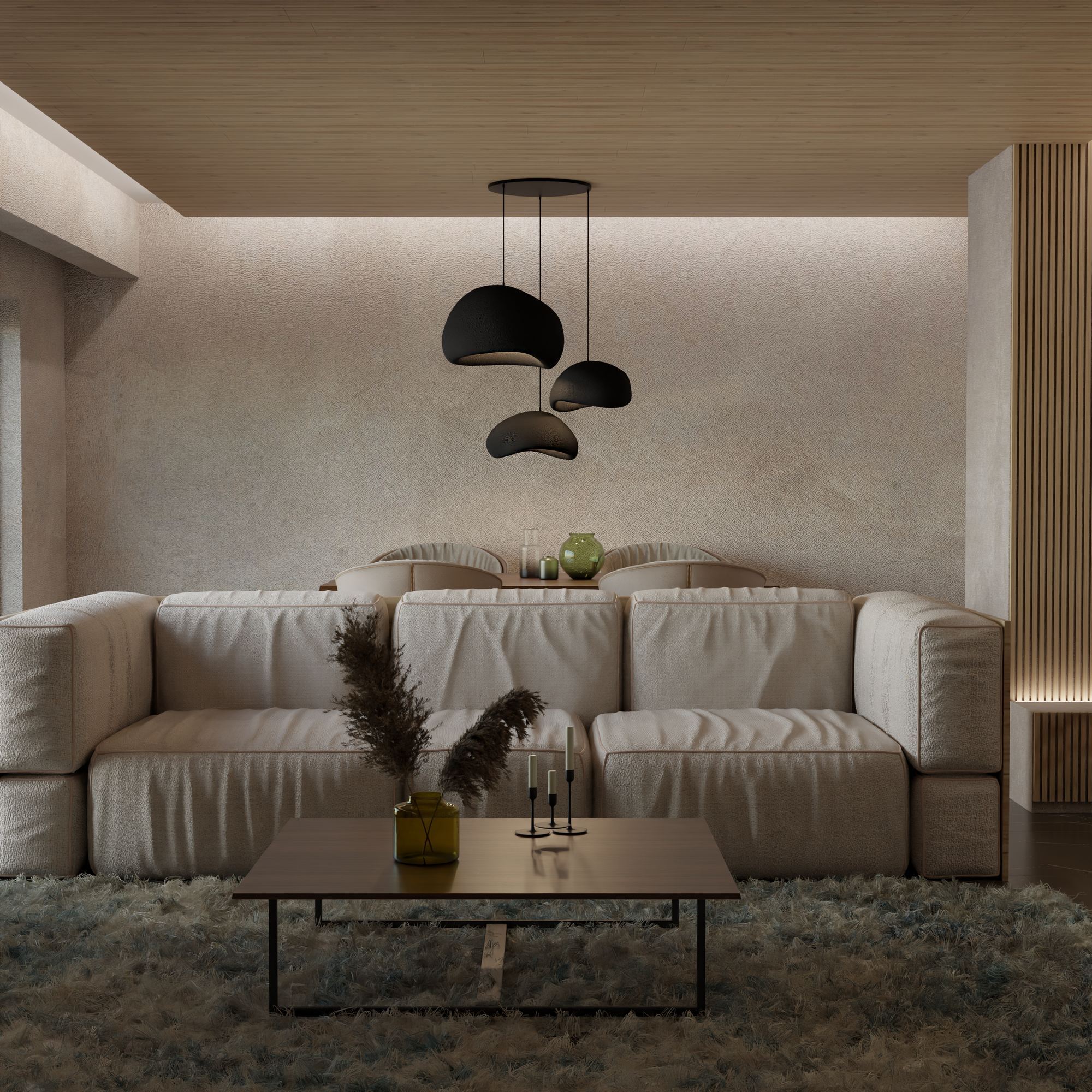 3-Flammig Wabi Sabi Stillforms Pendelleuchte Schwarz