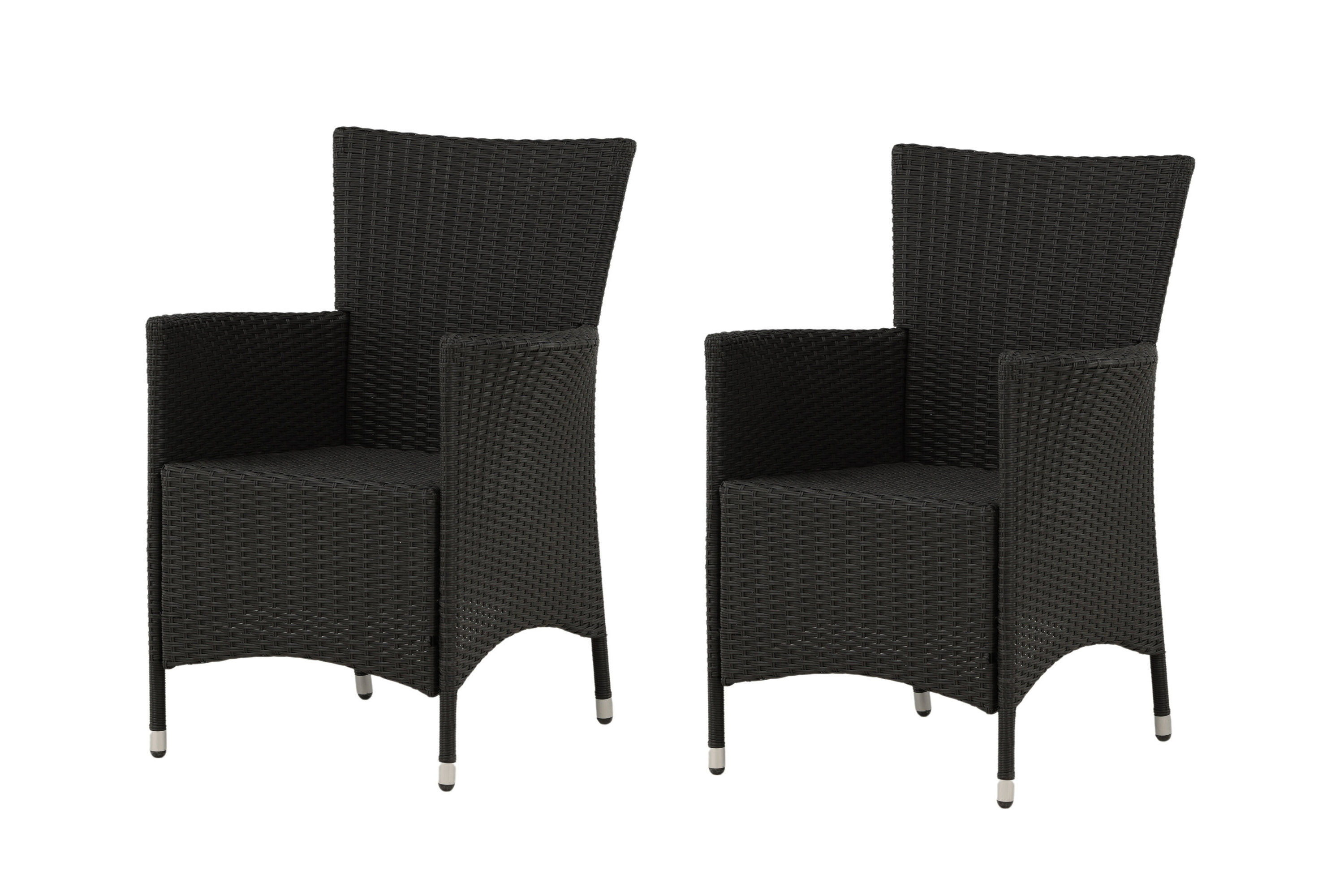 2x Knick Armstuhle Stapelbar Polyrattan Schwarz