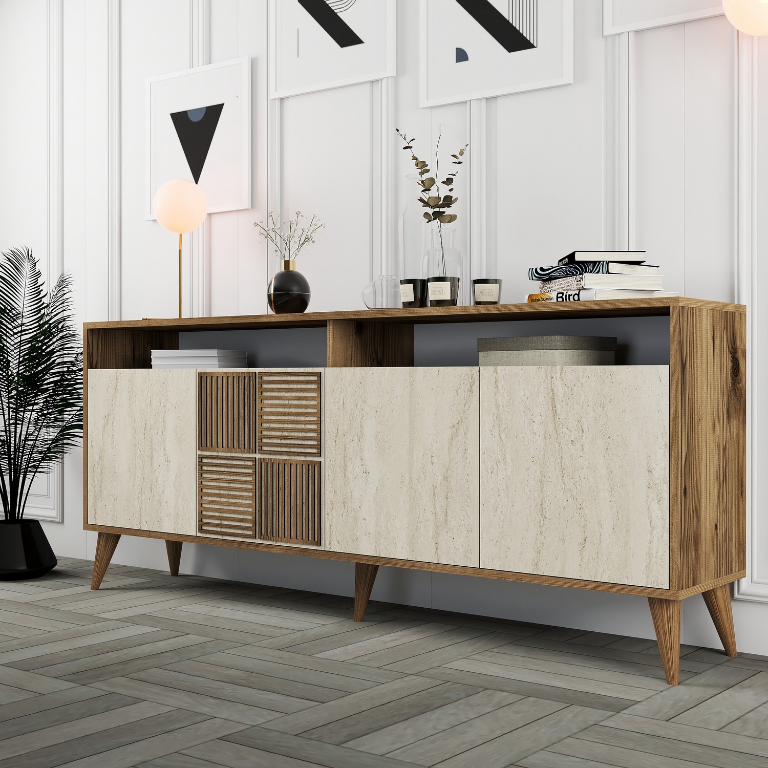 Milan Sideboard Walnussbraun Steinoptik 180cm