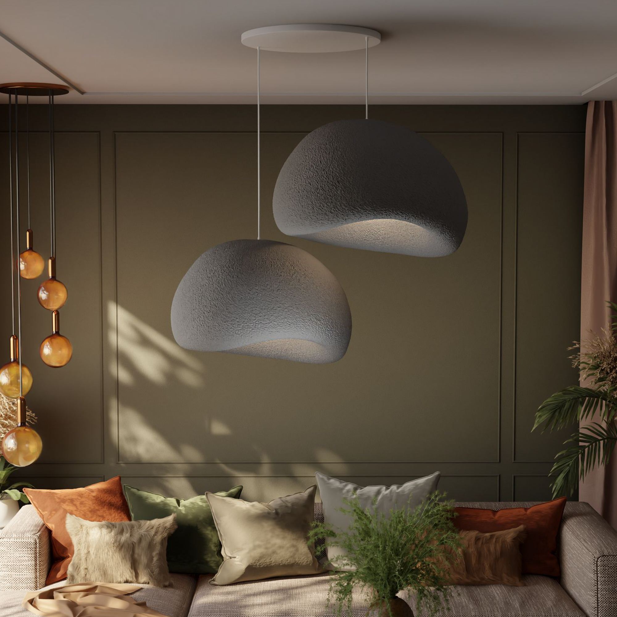 2-Flammig Wabi Sabi Dustfalls Pendelleuchte Beton Grau