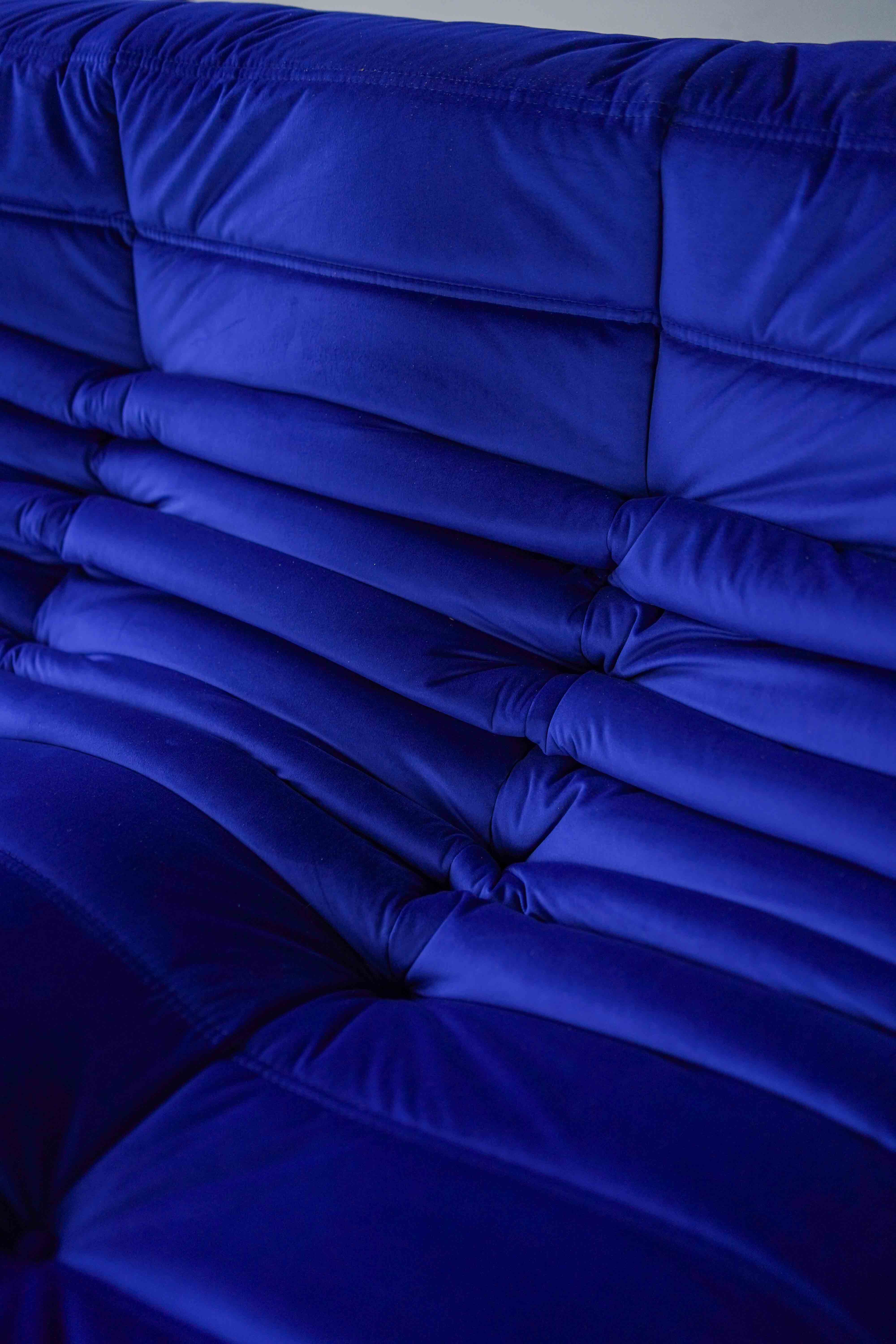 Togo Sofa 3-seater Velvet Cobalt Blue