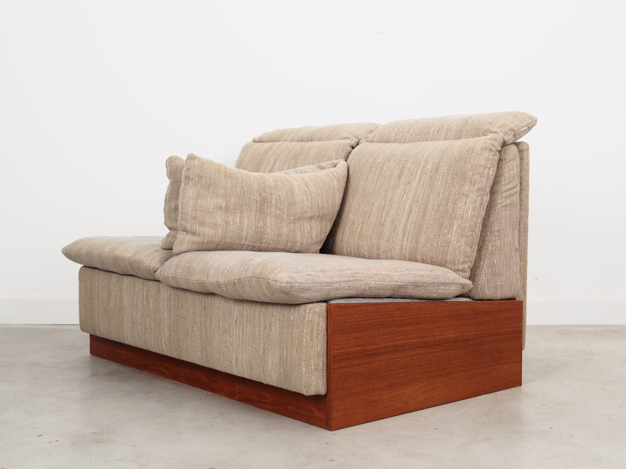 Vintage Sofa 2-seater Teak Wood Textile Gray 1970s