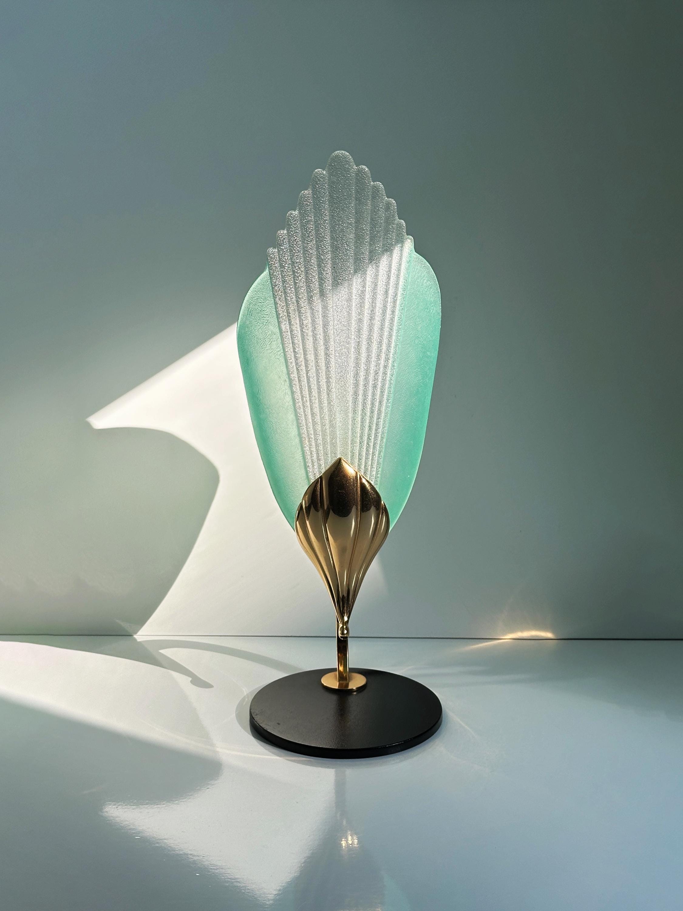 2x Vintage Tischlampe Glas Messing 1980er Jahre