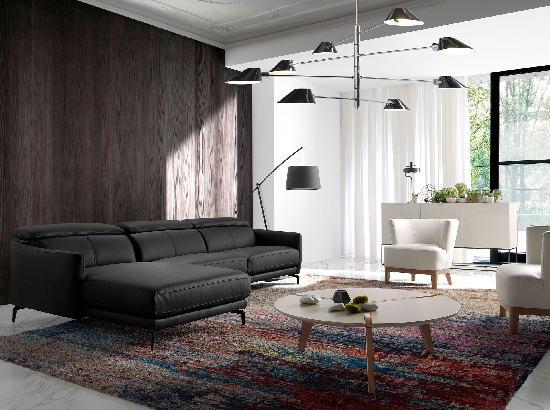 Sofa Récamiere Links Leder Schwarz