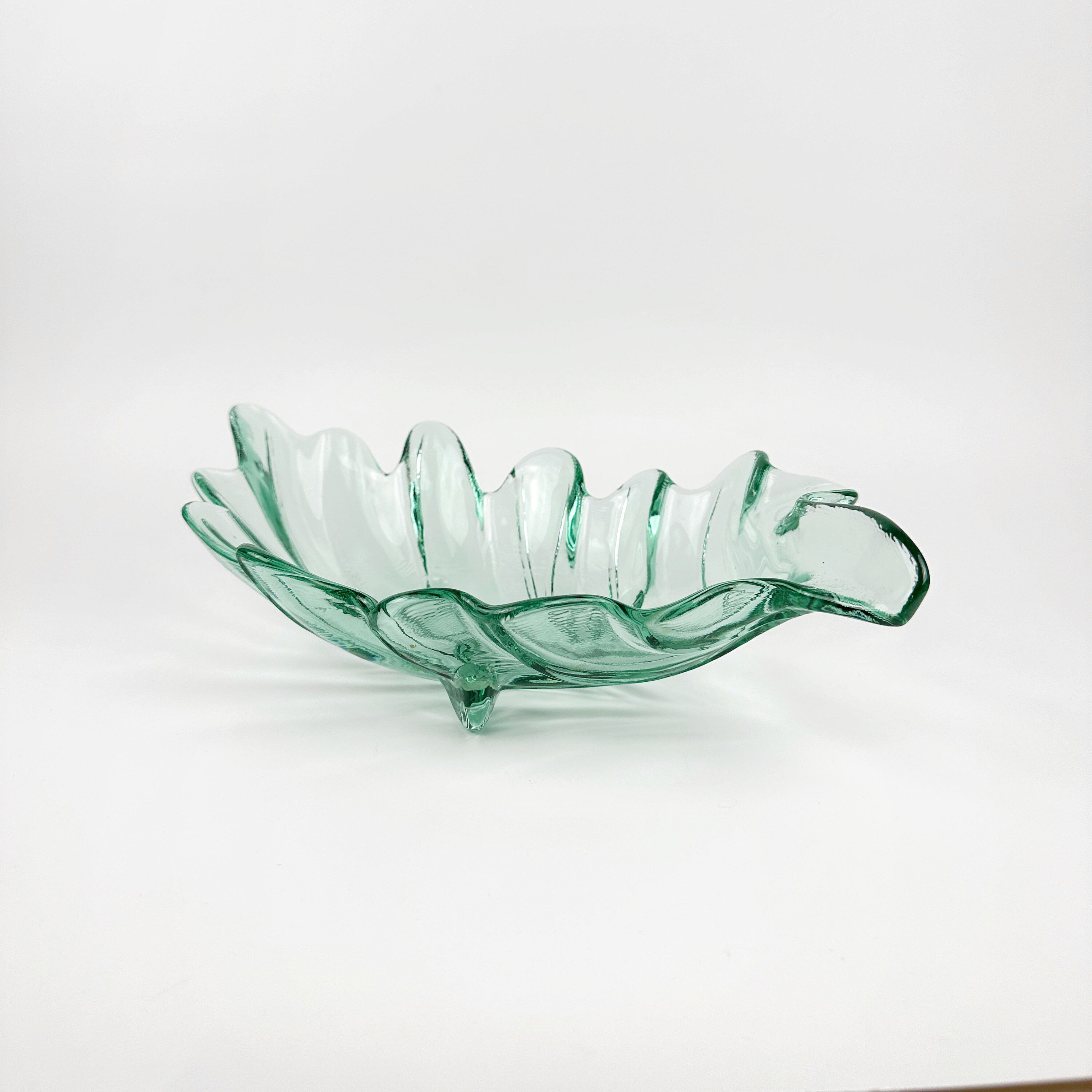 Vintage bowl pressed glass green 1980s