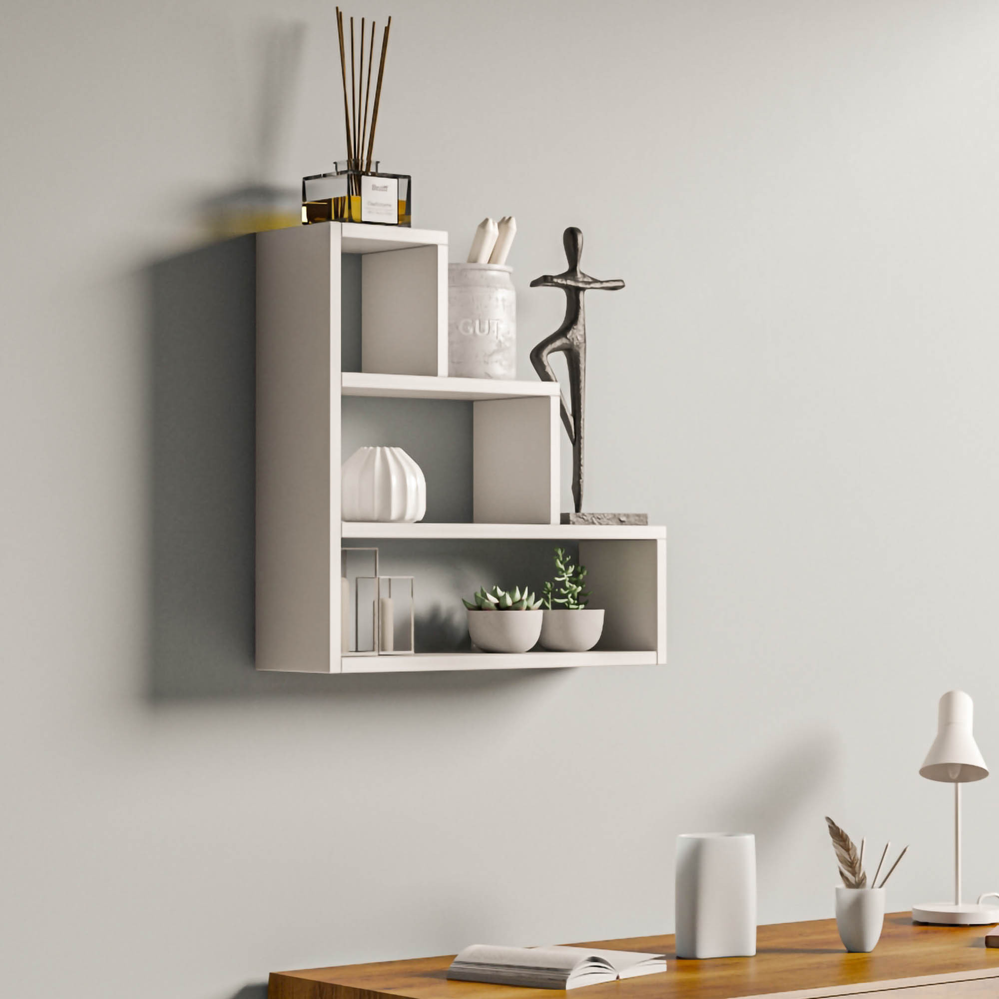 Pyramid Wall Shelf Wood Veneer White