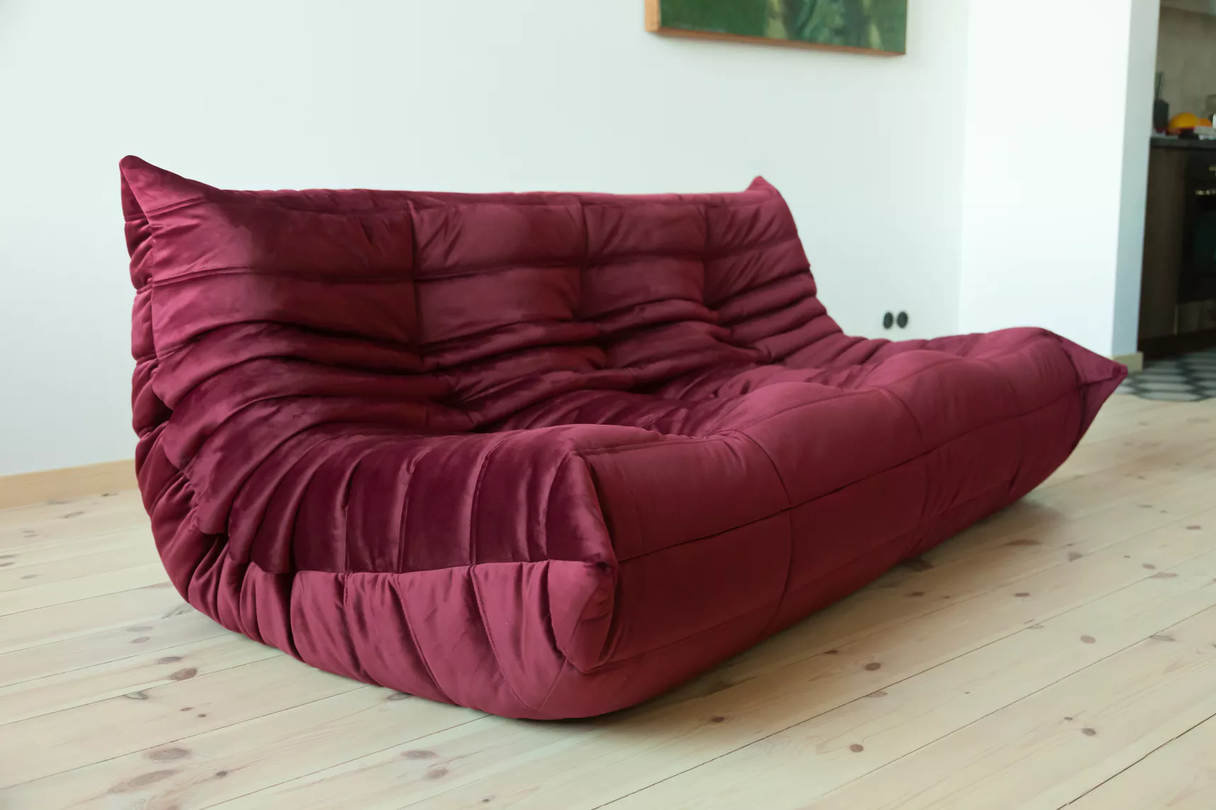 Togo Sofa 3-Sitzer Samt Burgundrot