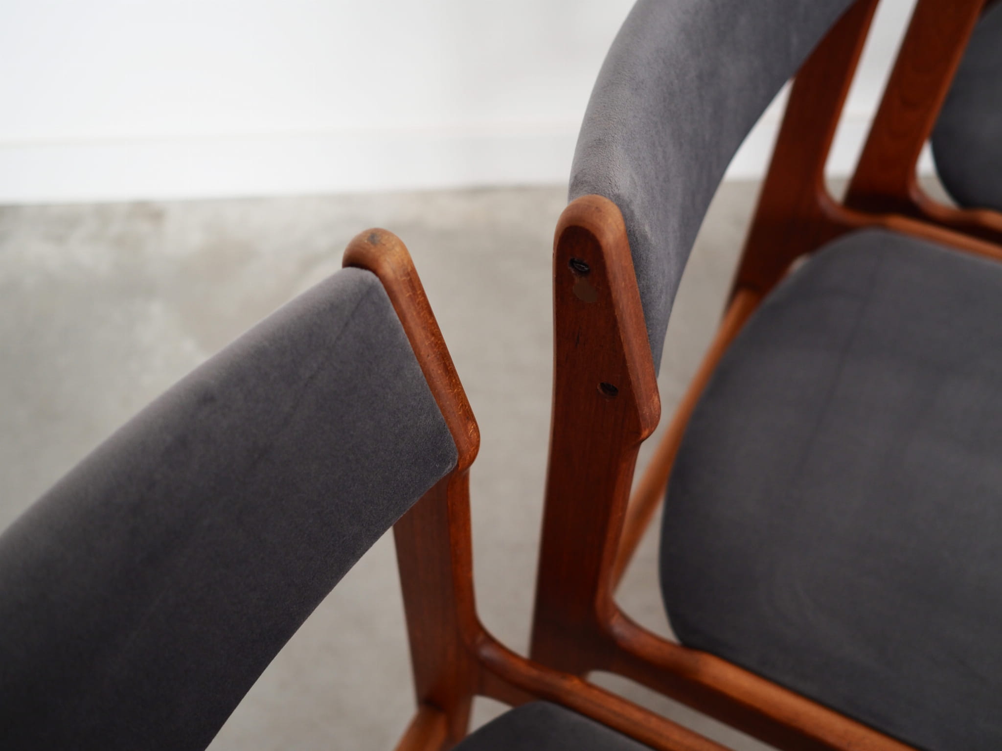 6x Chair Teak Velvet Brown 1960s