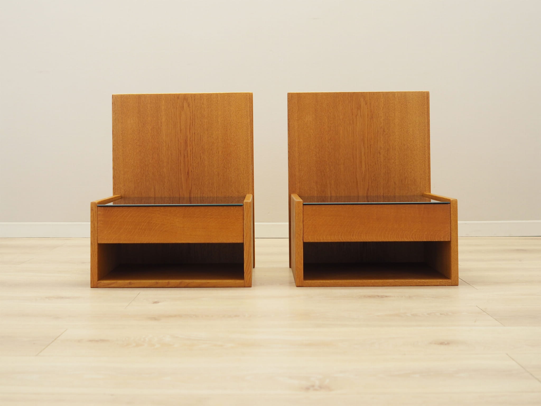 2x Hanging Nightstand Set Wood Brown 1960s