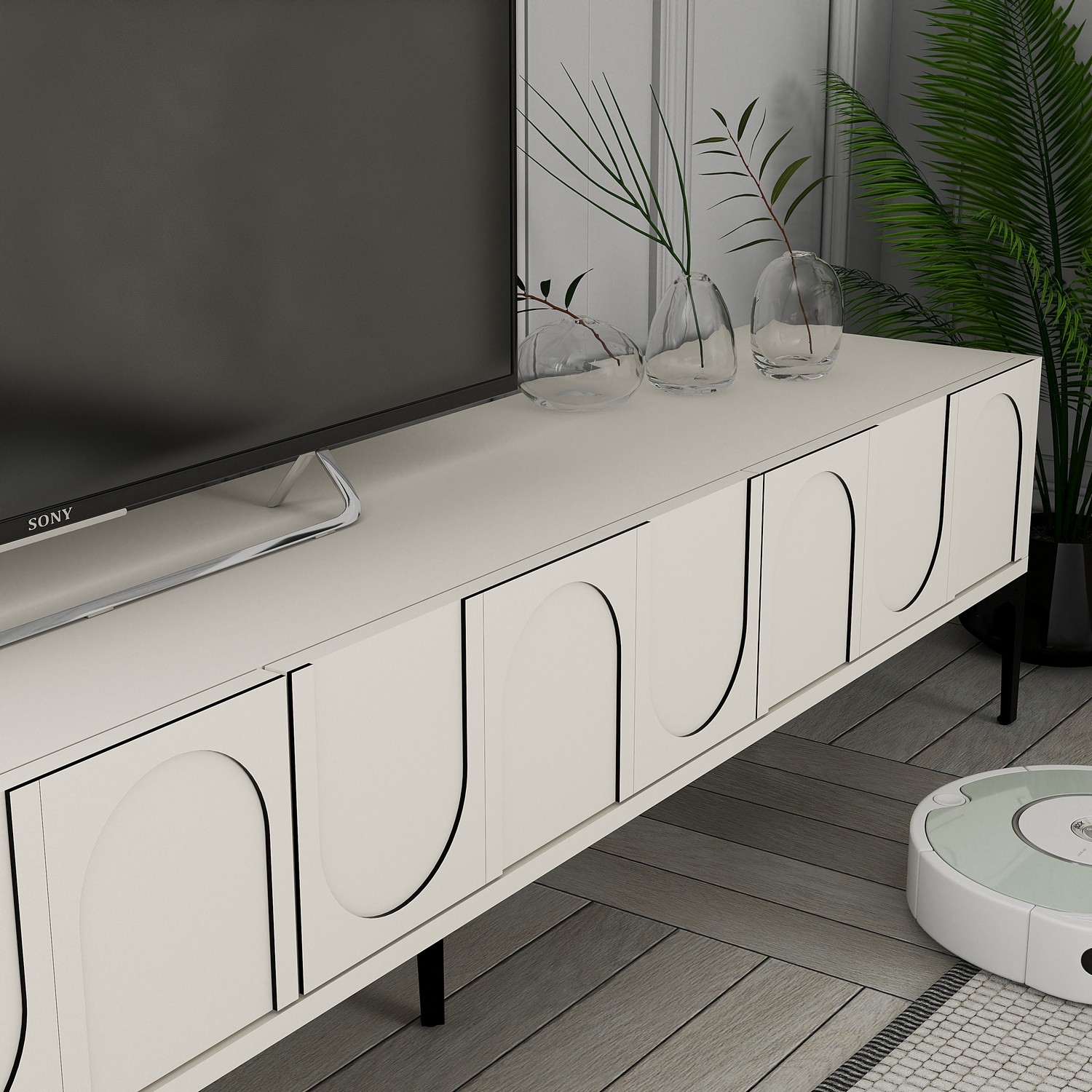 Lyon 42 TV Cabinet Wood Veneer Cream Black