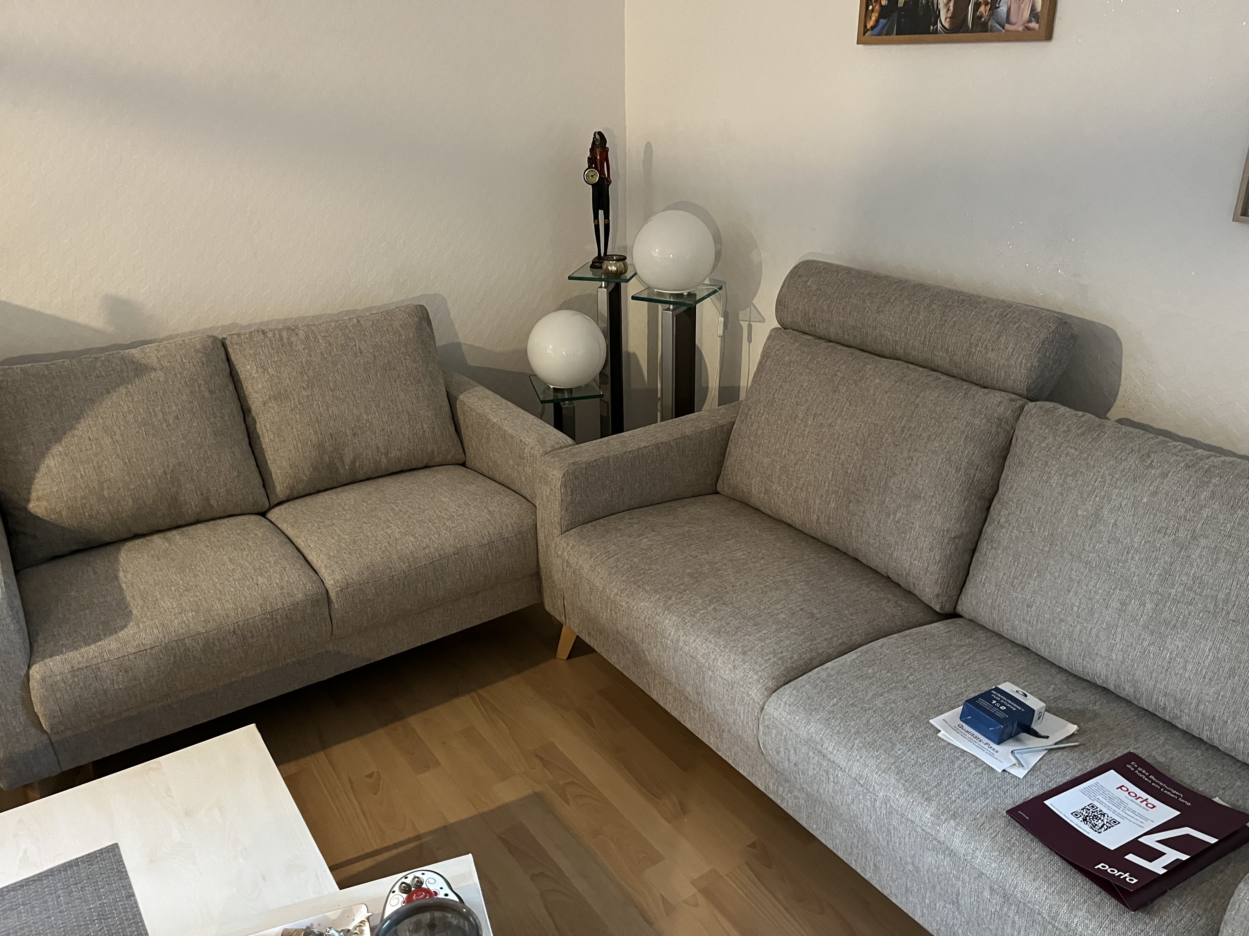 2x Sofa 2-Sitzer Leinen Holz Beige