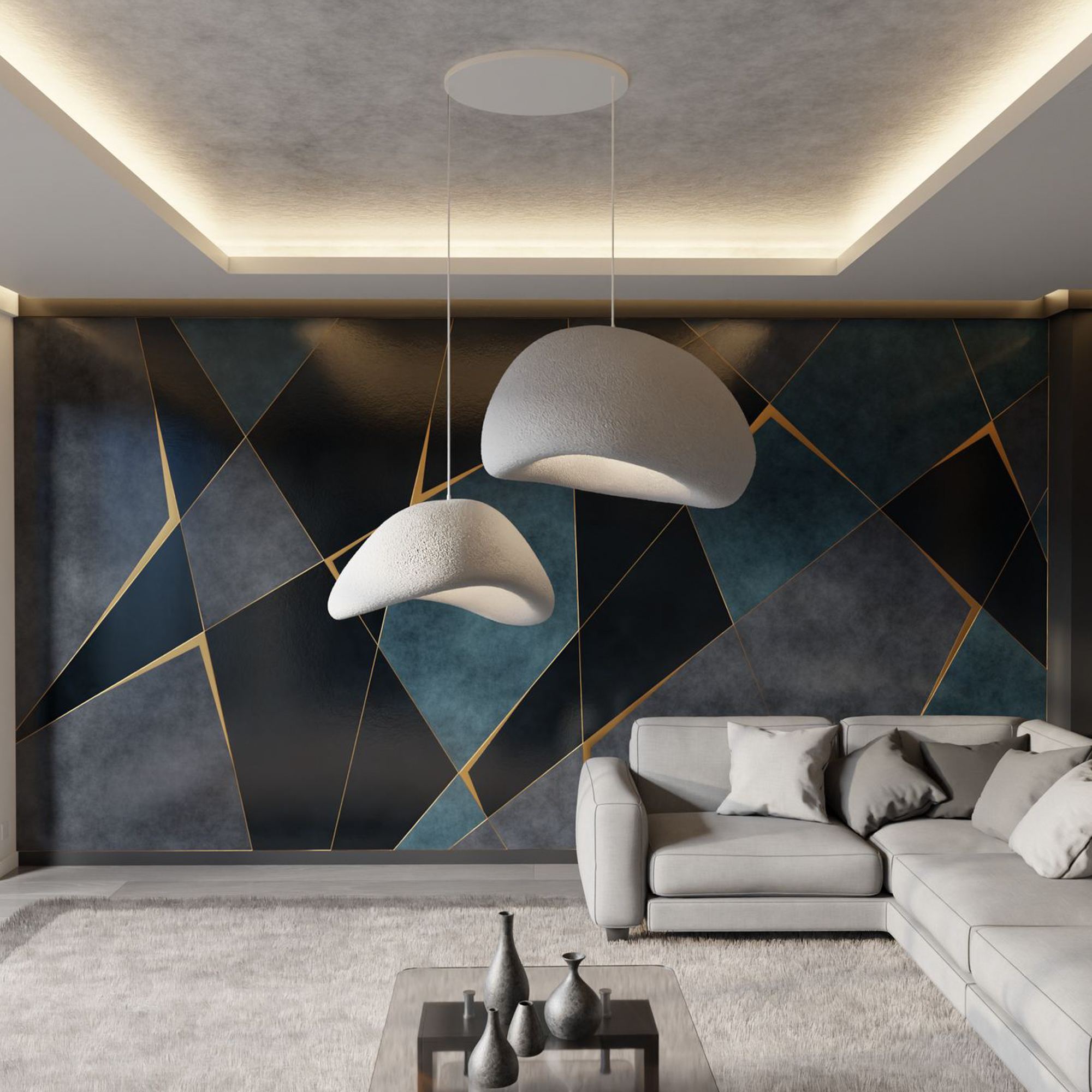 2-Flammig Wabi Sabi Plasterglows Pendelleuchte Beton Grau