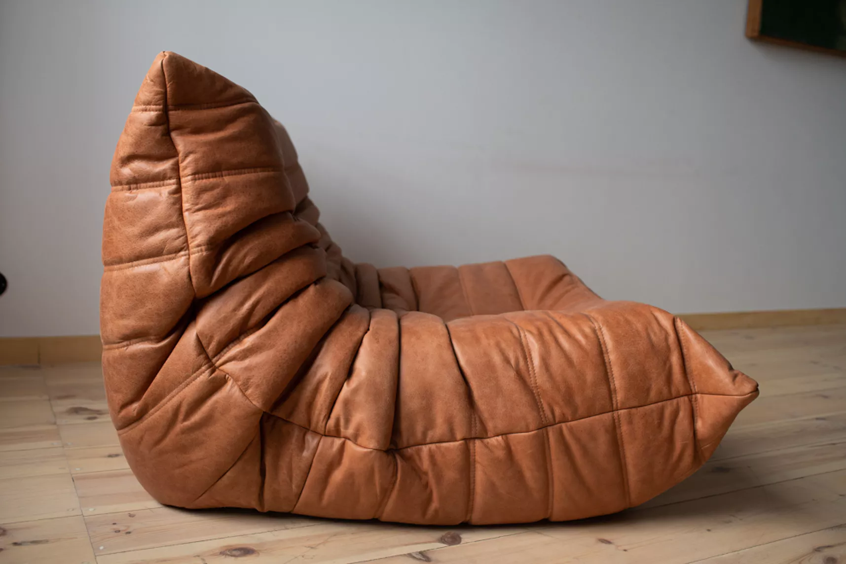 Togo armchair and ottoman set pull-up leather peach brown