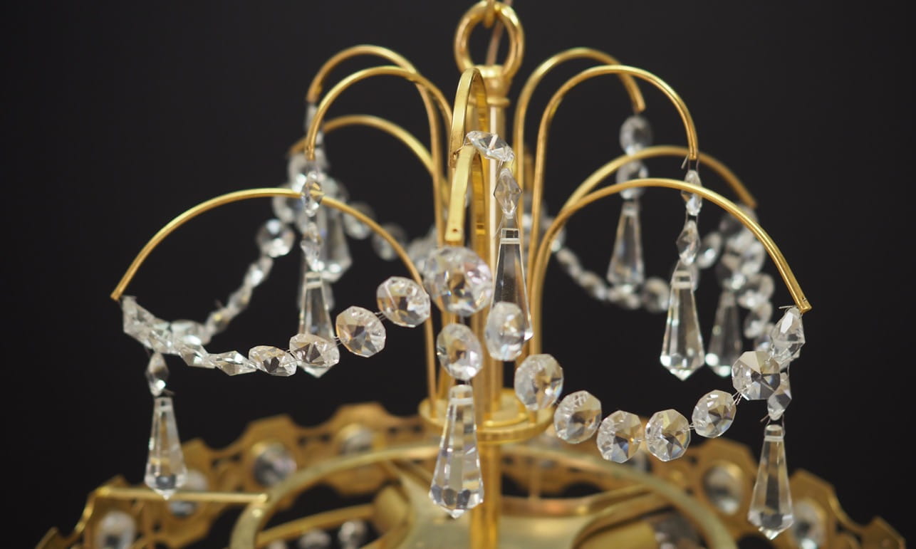 Vintage Chandelier Brass Glass Gold 1970s