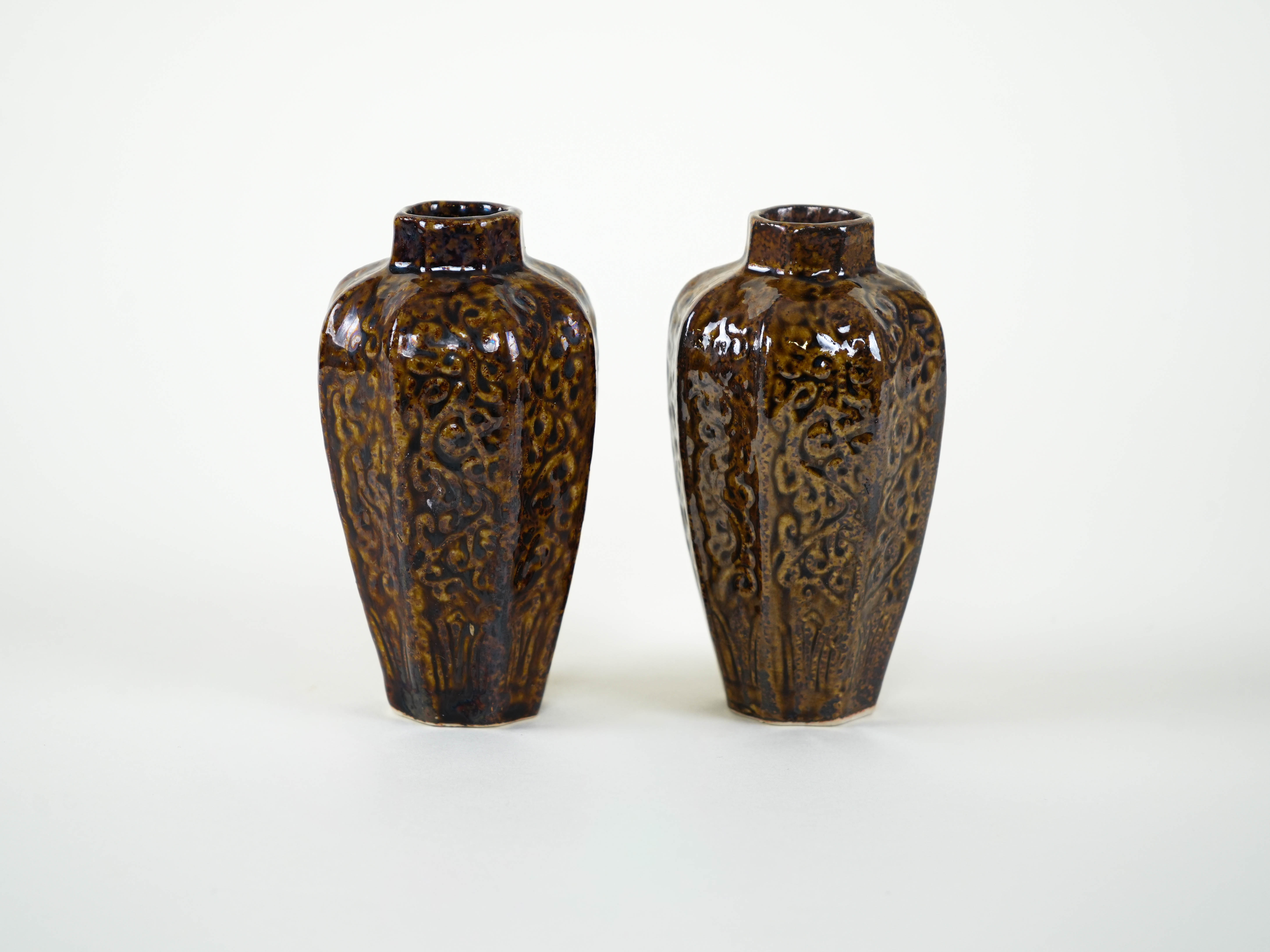 Ceramic Vases Brown Set of 2 1960s