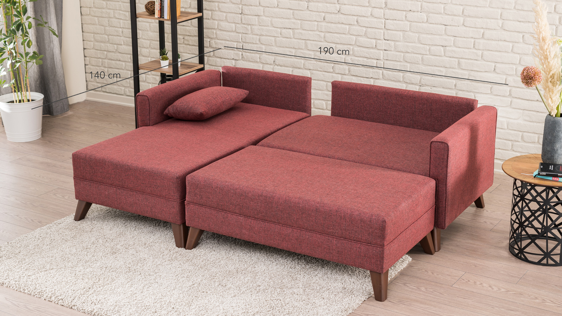 Bella Sofa Récamiere Links mit Hocker Rot