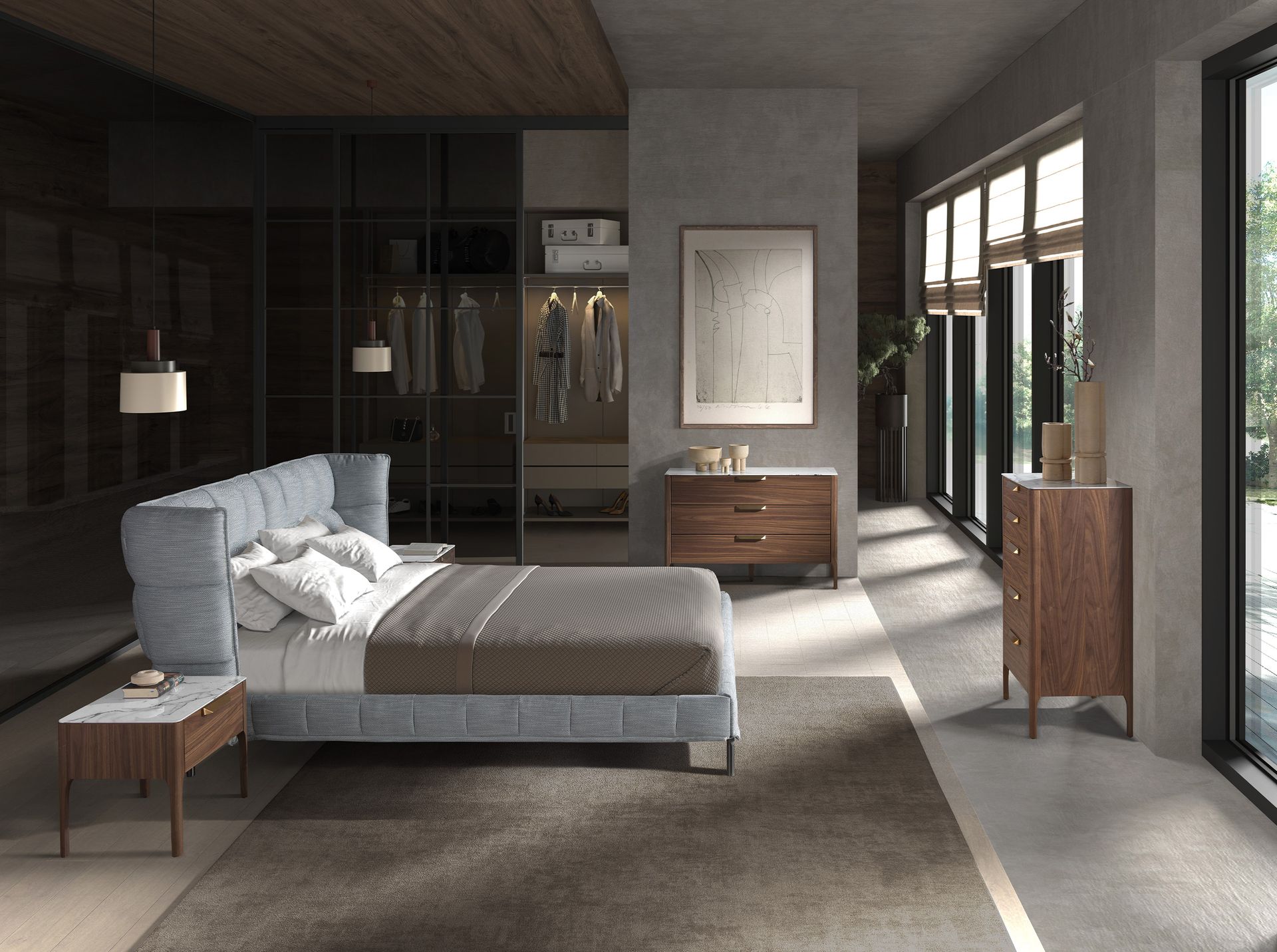 Beistelltisch in Marmoroptik Nussbaumfurnier