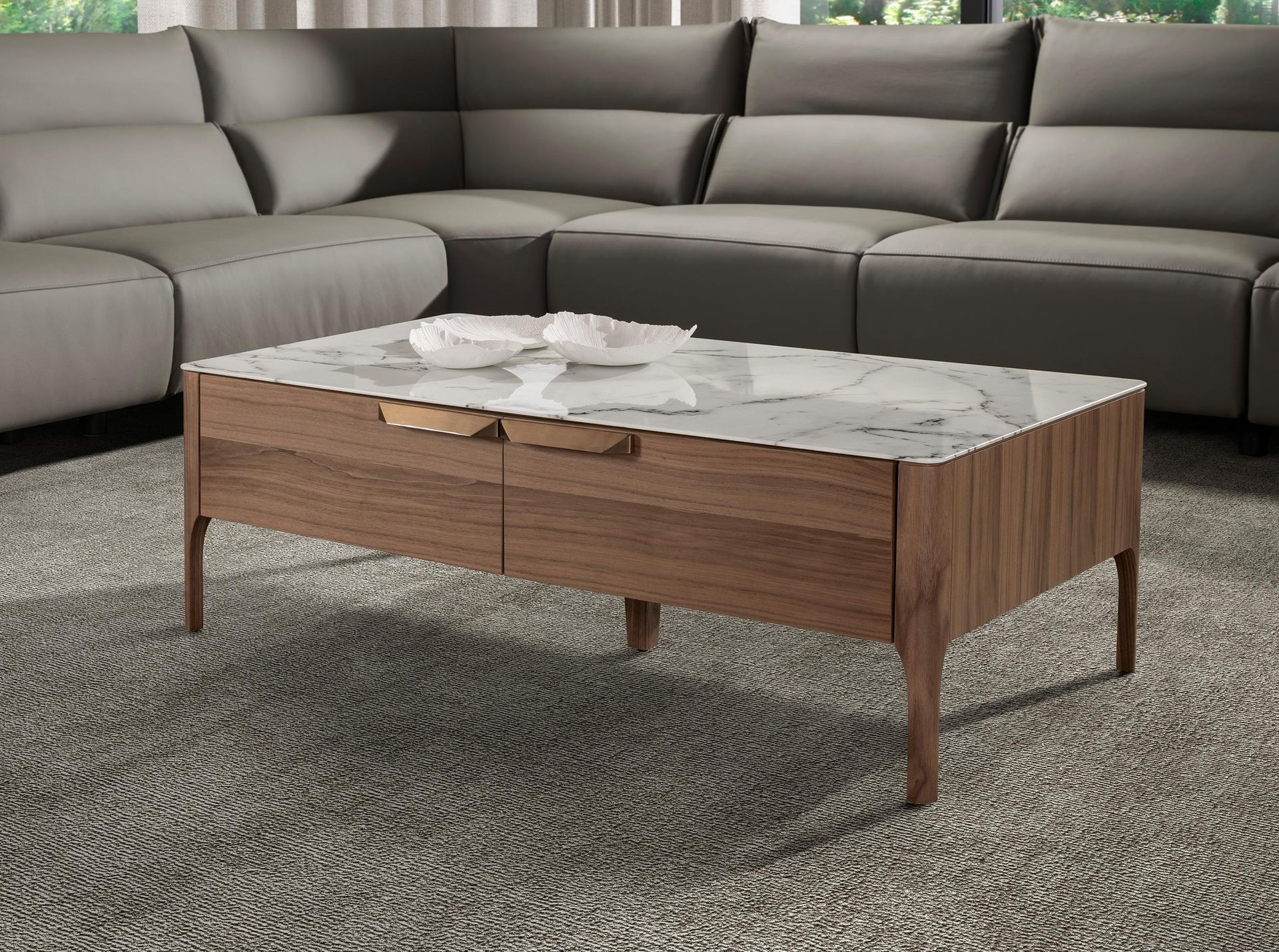 Rechteckiger Couchtisch Walnussholz Marmoroptik