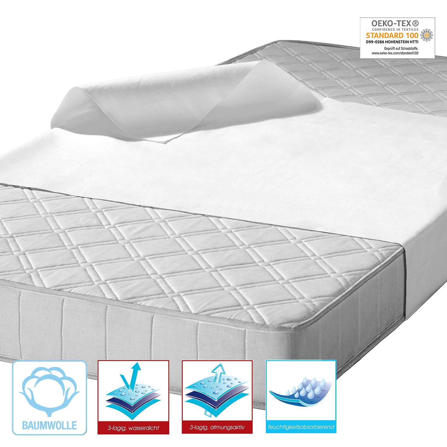 Molton mattress protector Cotton fabric White 160x 200cm