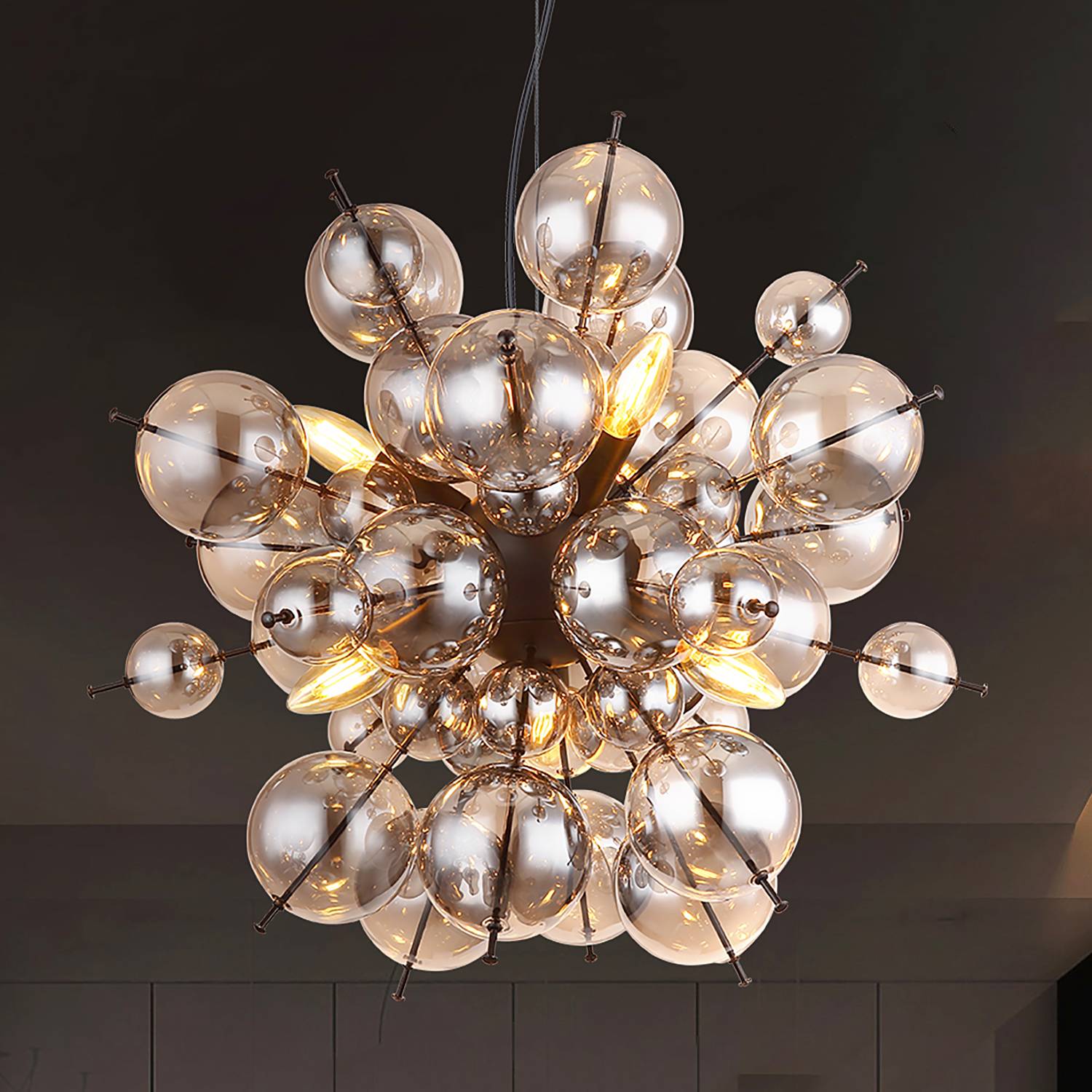 6-flame pendant lamp Udo colored glass iron black