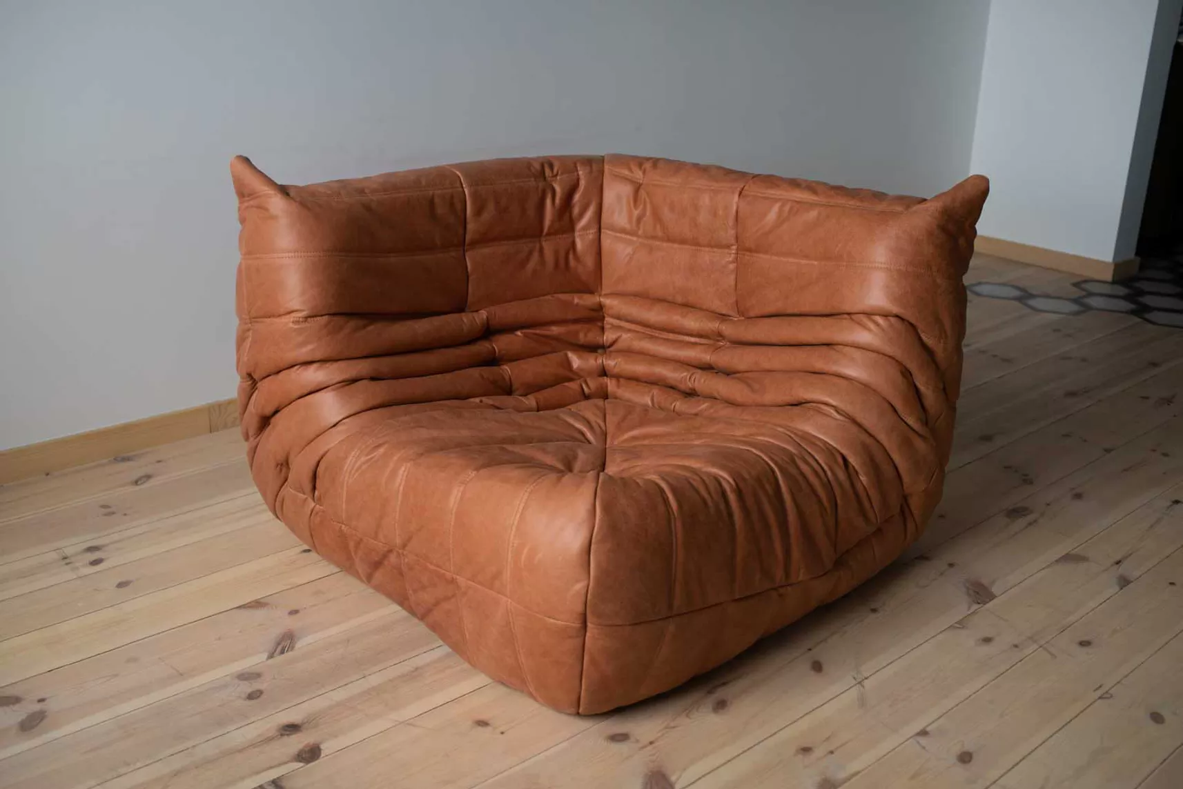 Togo Divano angolare Pelle pull-up Marrone pesca