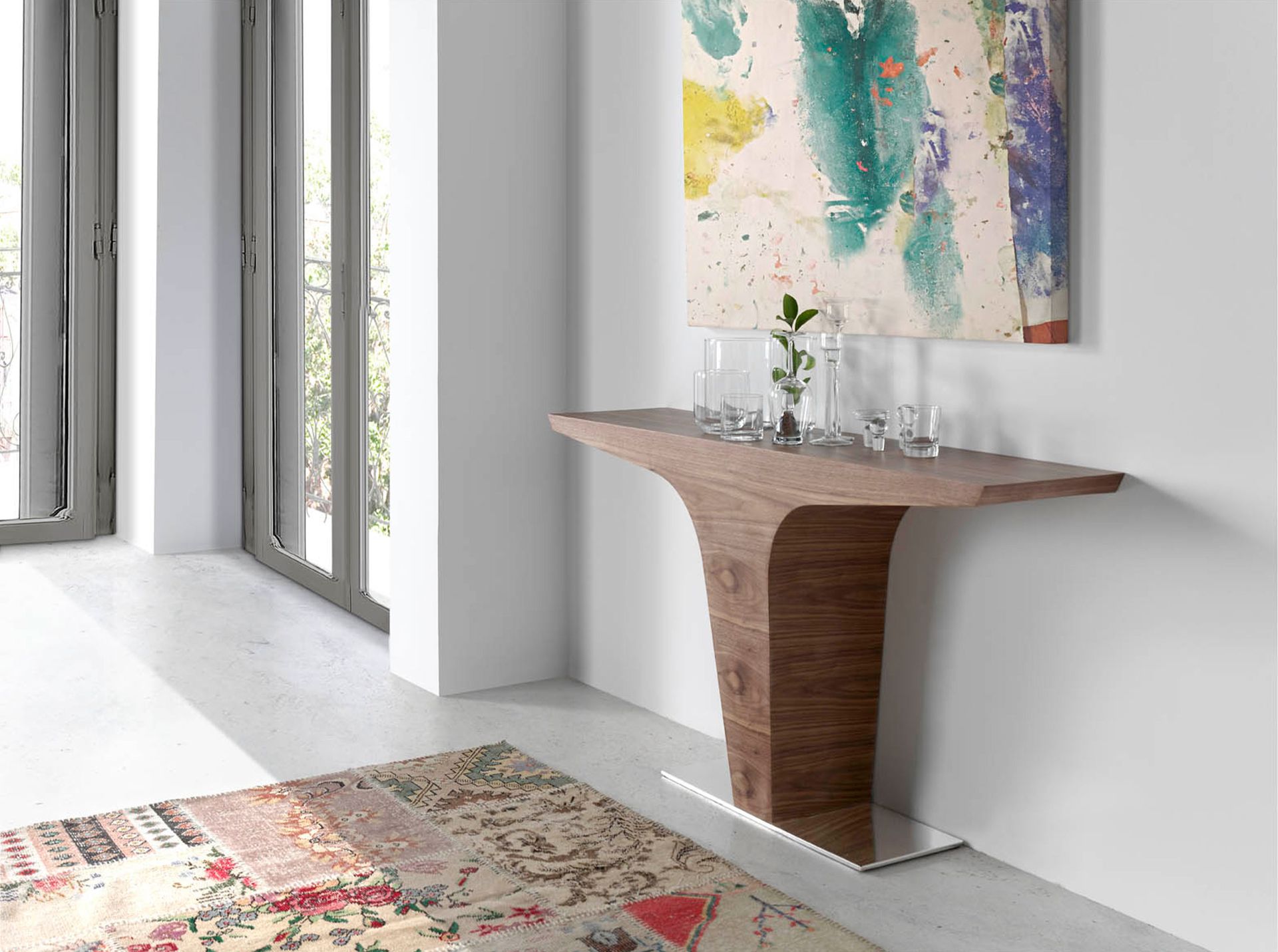 Rectangular console table wood veneer steel
