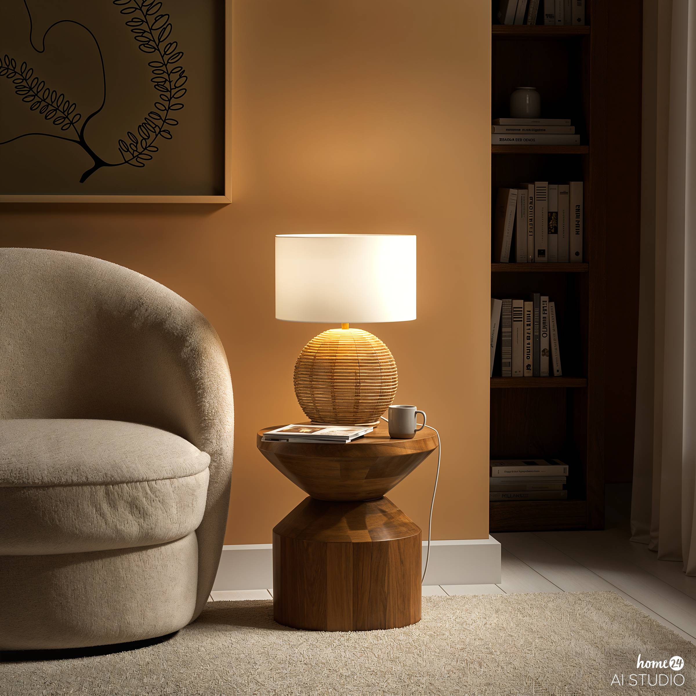 BIZZI Tischleuchte Mischgewebe Papierkordel Weiß Beige