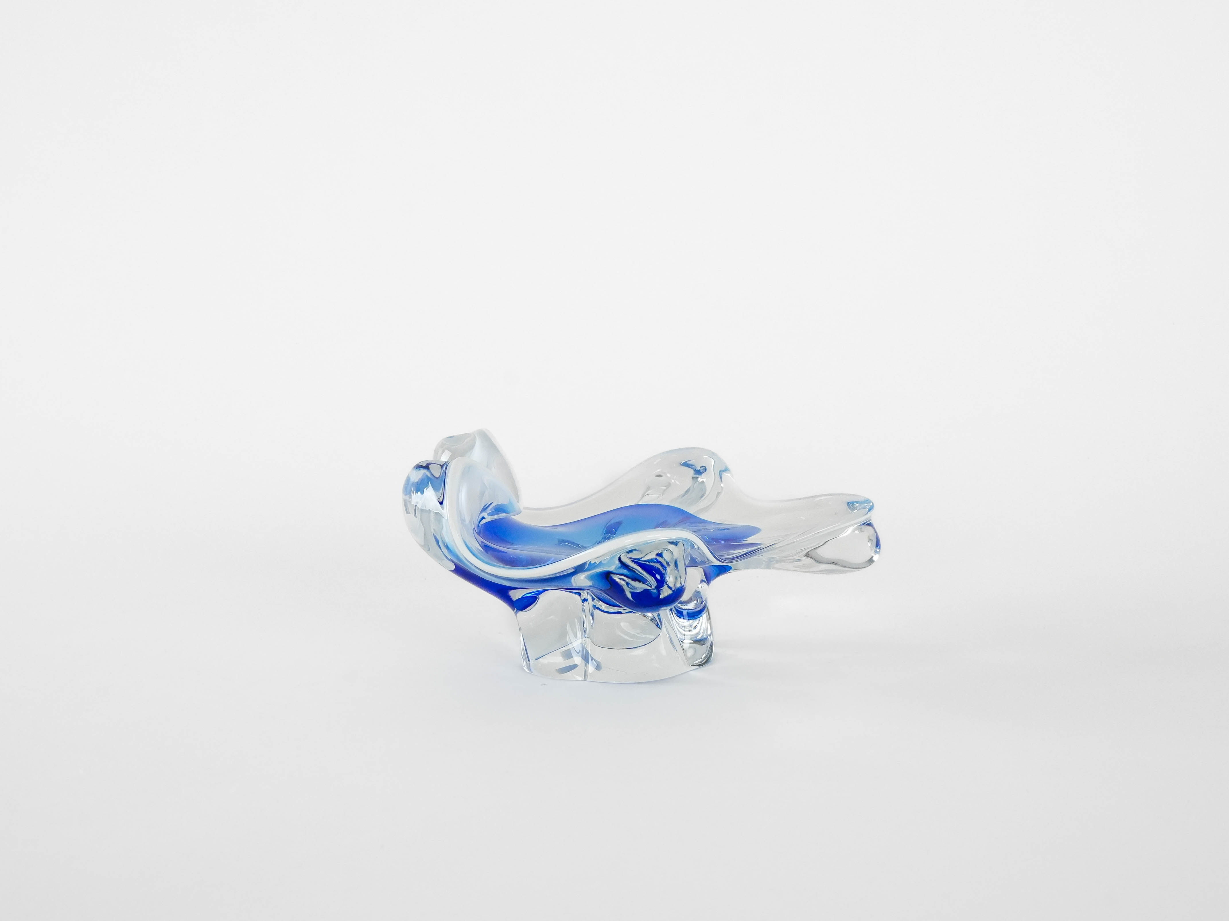 Flower plate Murano glass Blue Transparent 1960s