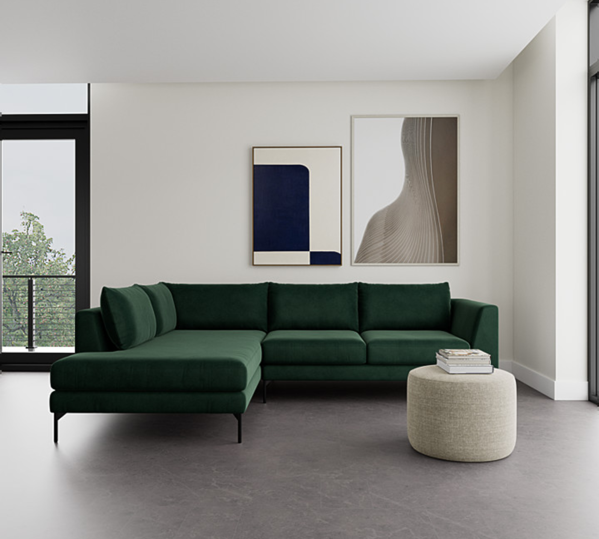 Noa Ecksofa Récamiere Velour Lux Dark Green