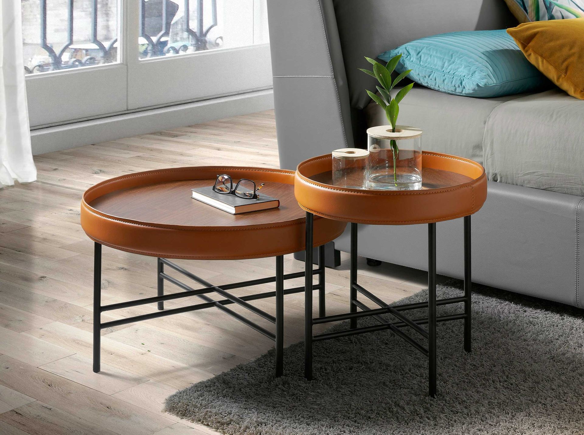 Side Table Leather Brown