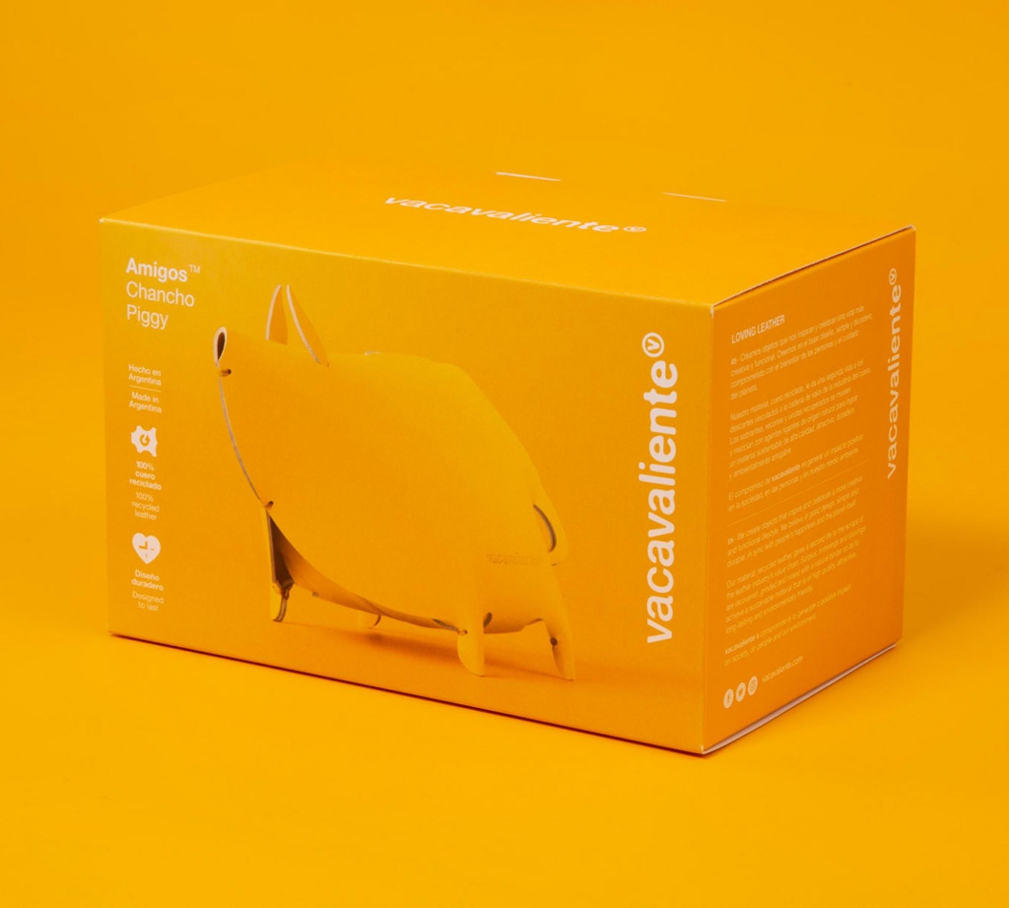 Sparschwein aus 100% Recyceltem Leder aus Spanien Gelb