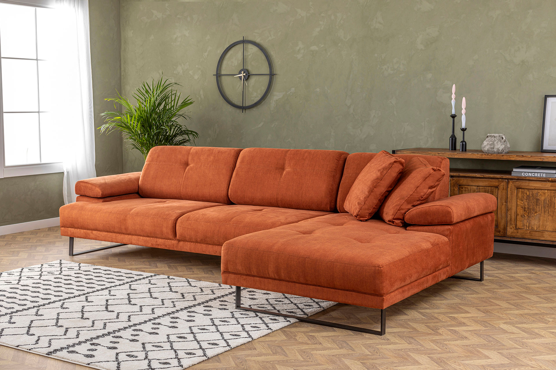 Modernes Sofa Récamiere Rechts Groß Orange