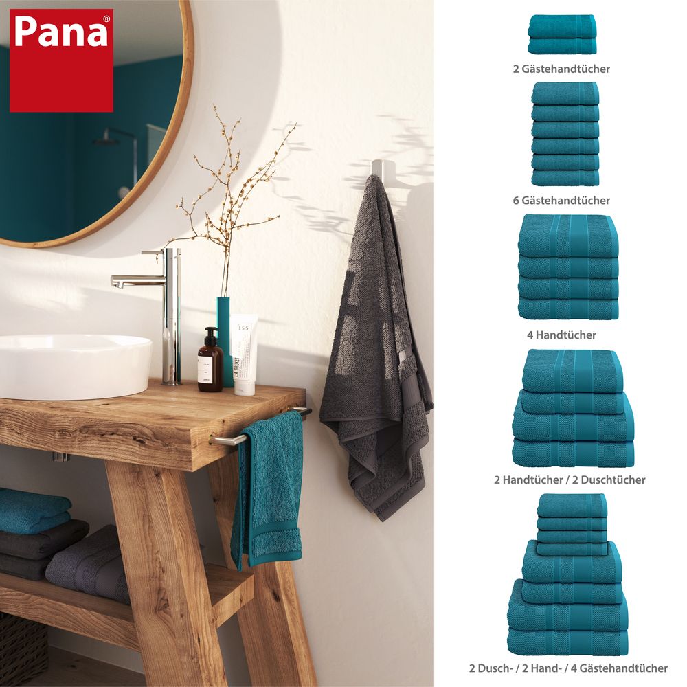 6-tlg. Handtuch-Set Baumwolle Türkis Öko-Tex Standard 100