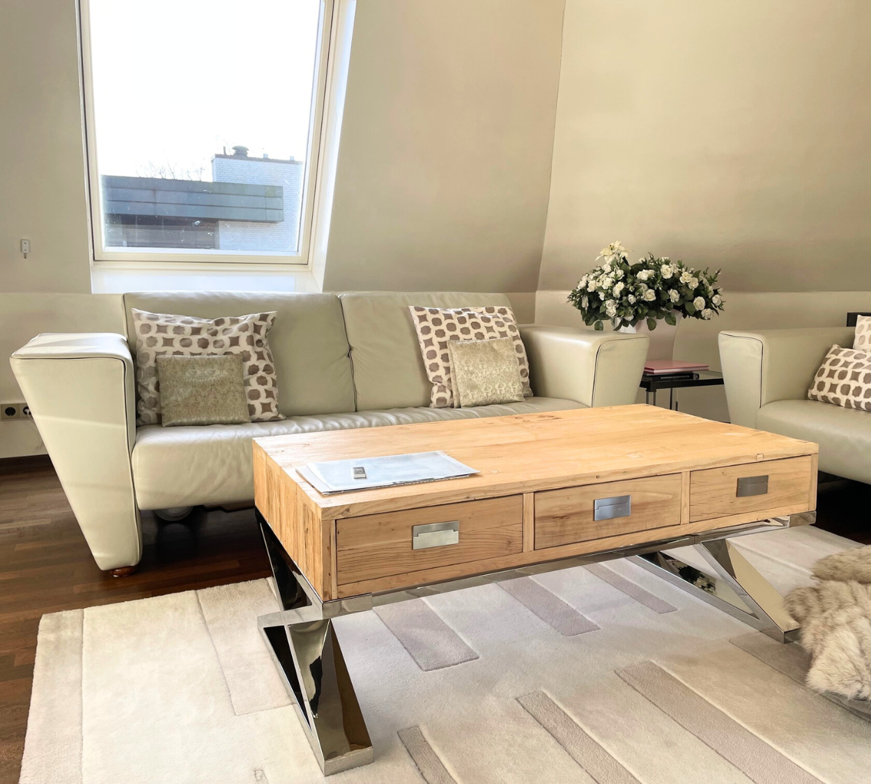 Sofa Leather Wood Grey