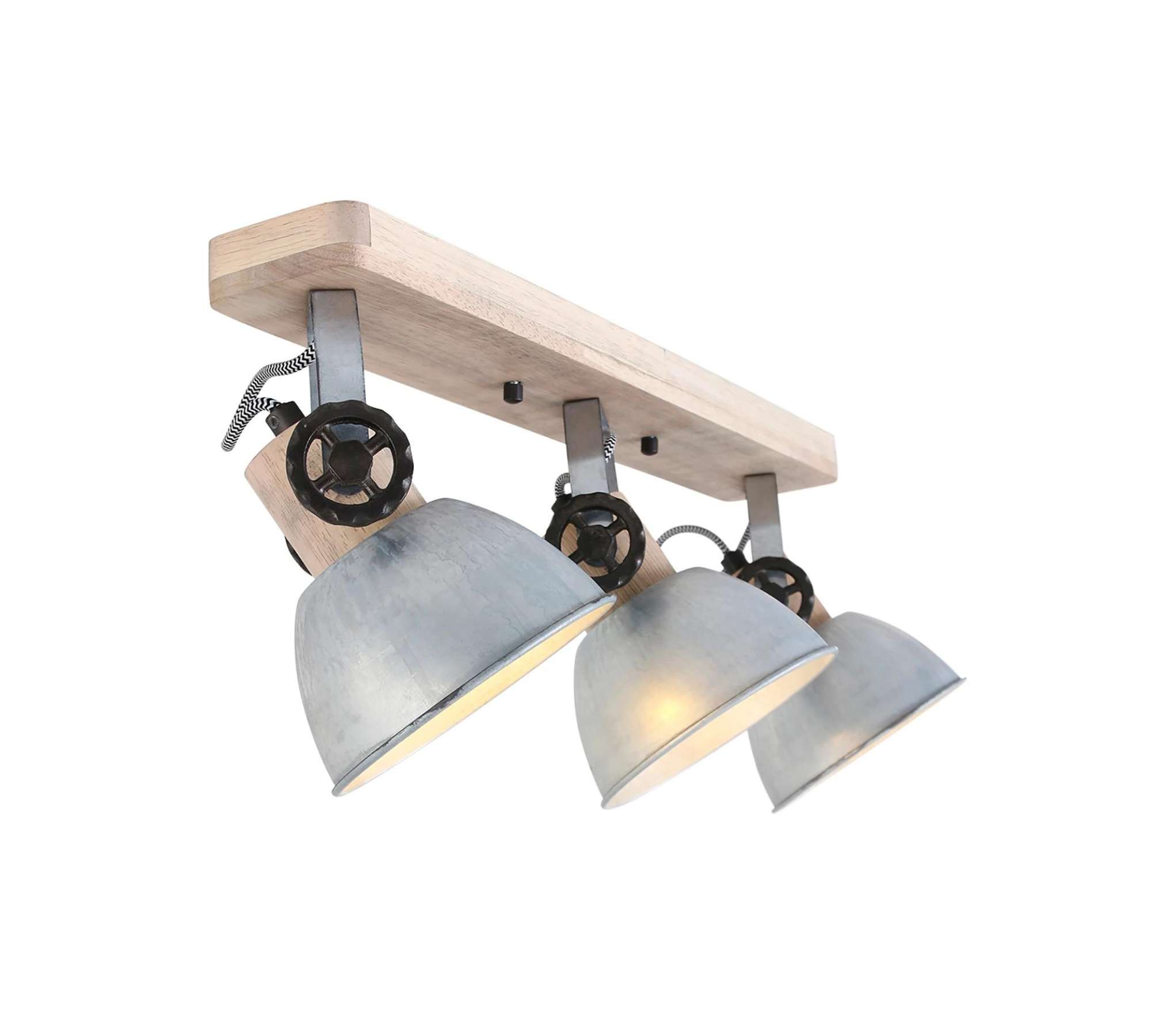 Deckenleuchte 3-flammig Metall Holz Natur